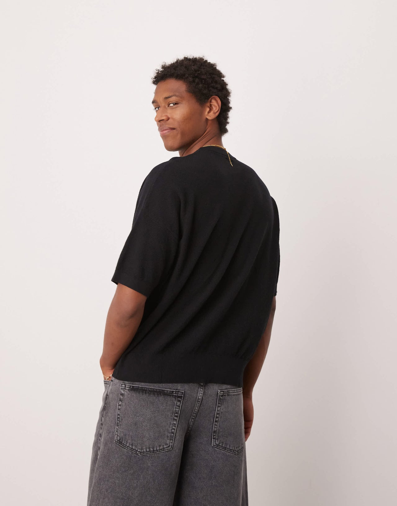 ASOS DESIGN oversized  fit knitted pique texture tshirt in black