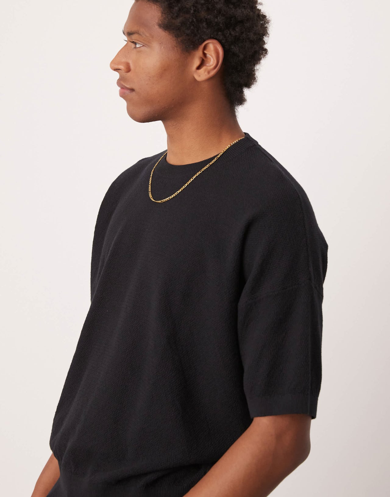 ASOS DESIGN oversized  fit knitted pique texture tshirt in black