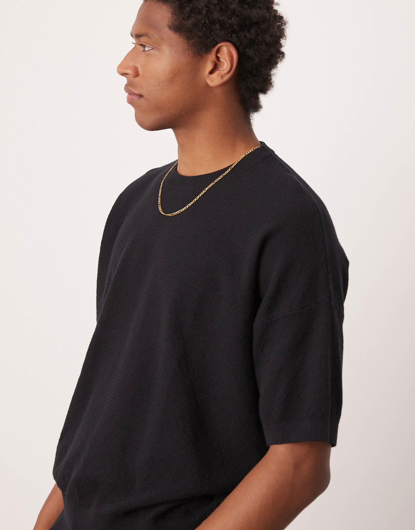 ASOS DESIGN oversized  fit knitted pique texture tshirt in black