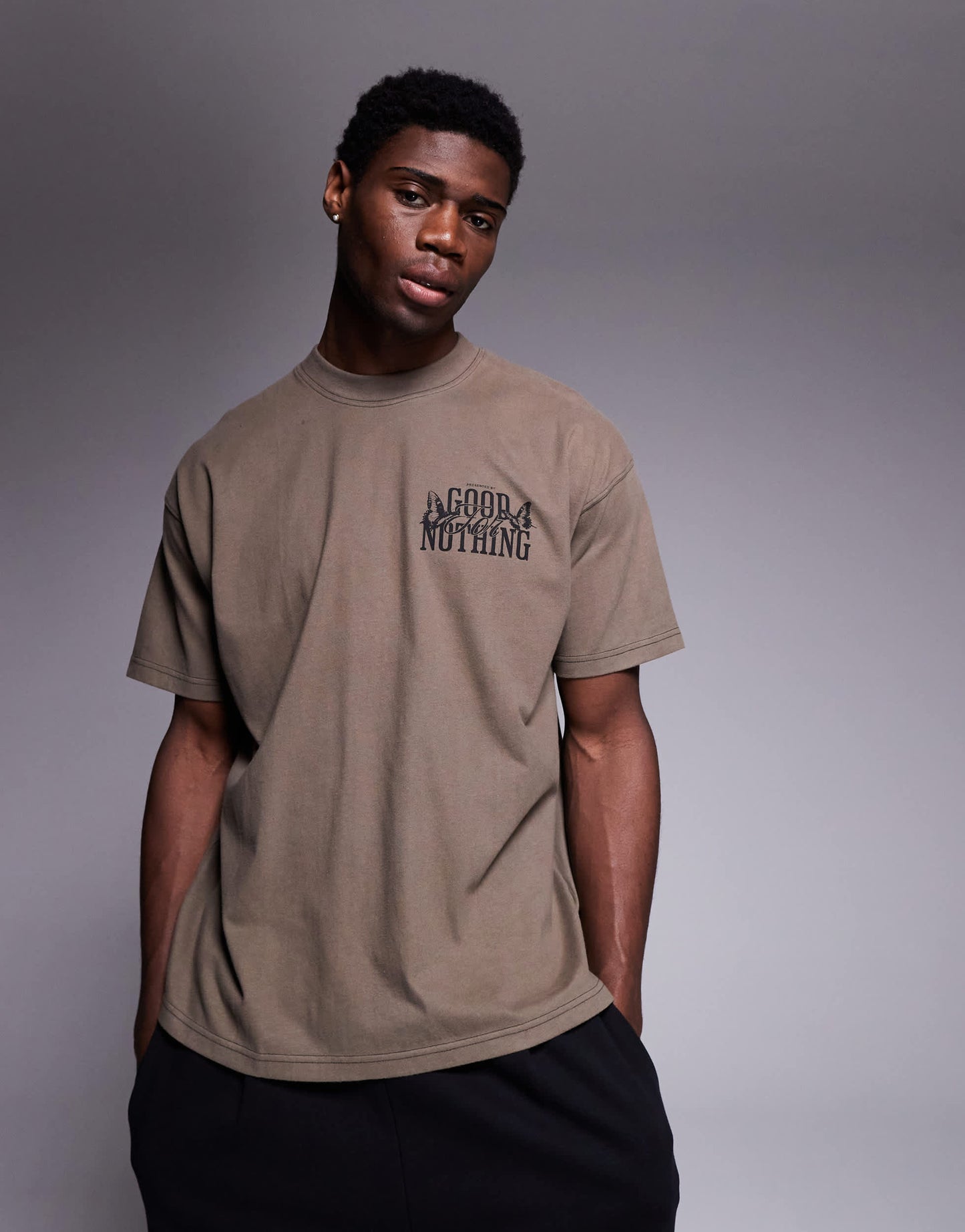 Good For Nothing t-shirt with back print in taupe