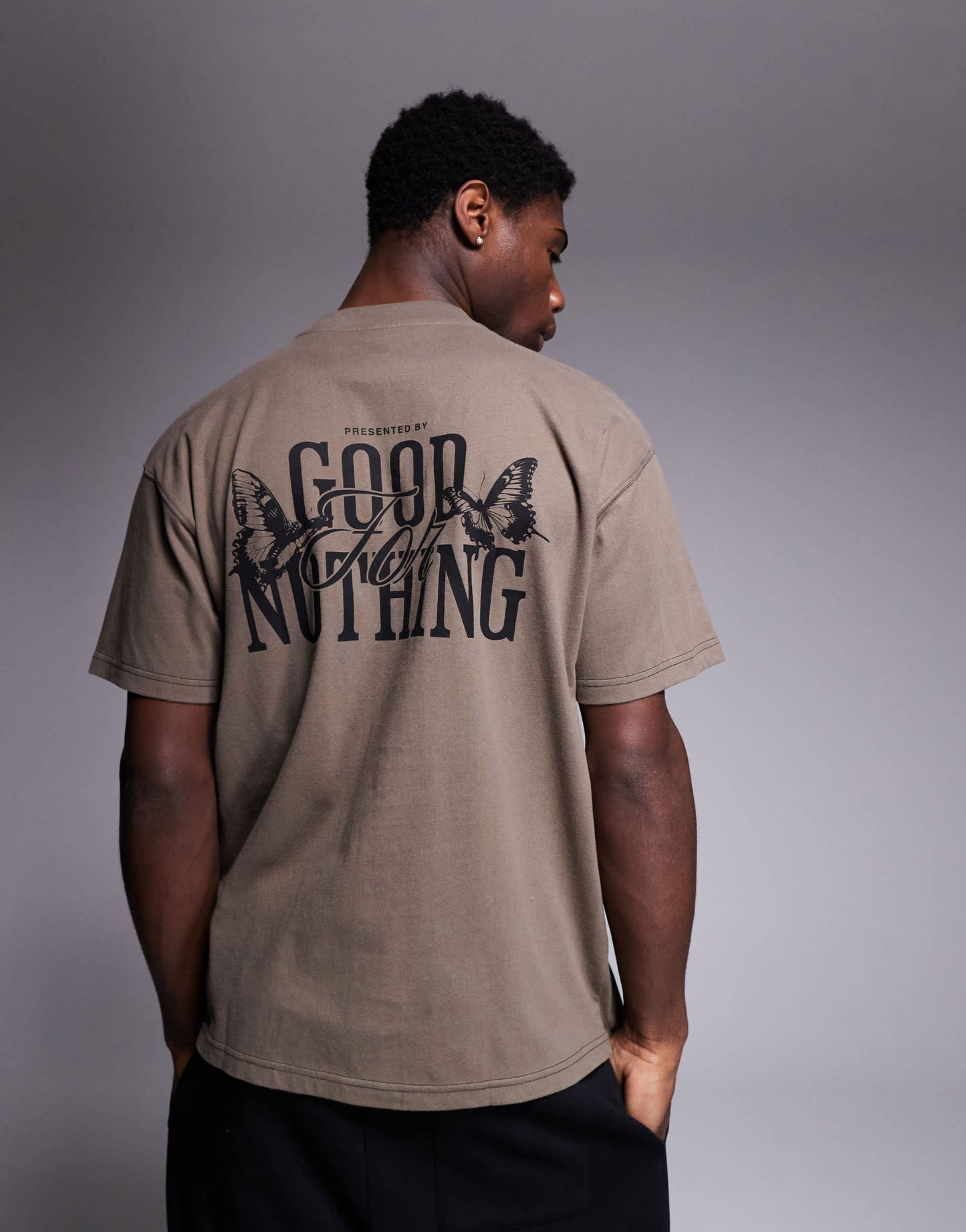 Good For Nothing t-shirt with back print in taupe