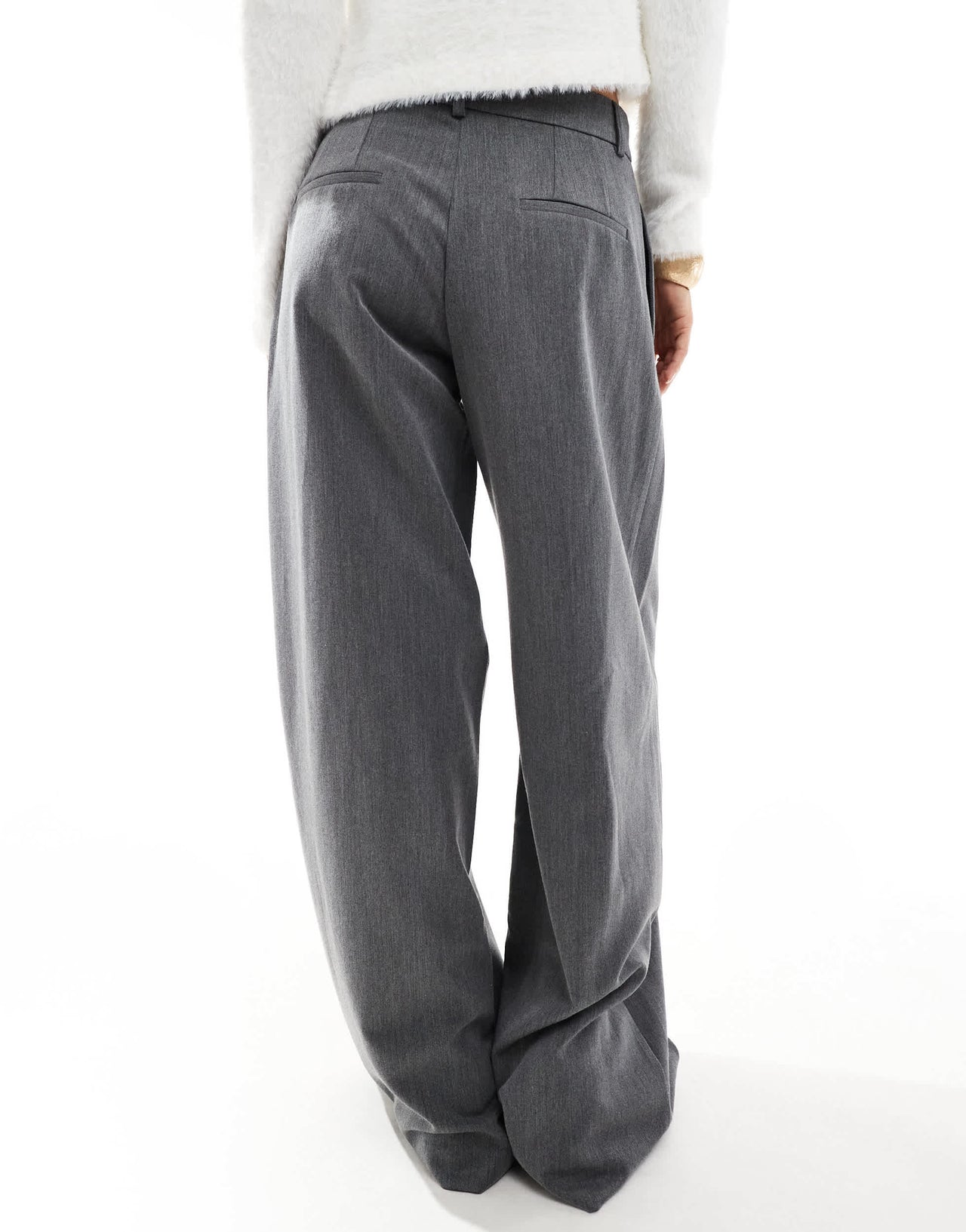 Stradivarius STR tailored pleated wide low waist trouser in grey
