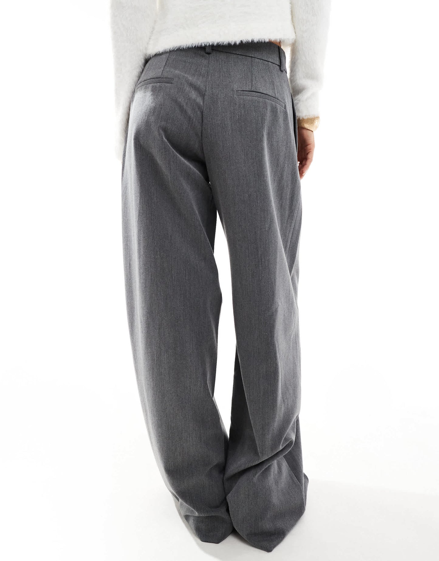 Stradivarius STR tailored pleated wide low waist trouser in grey