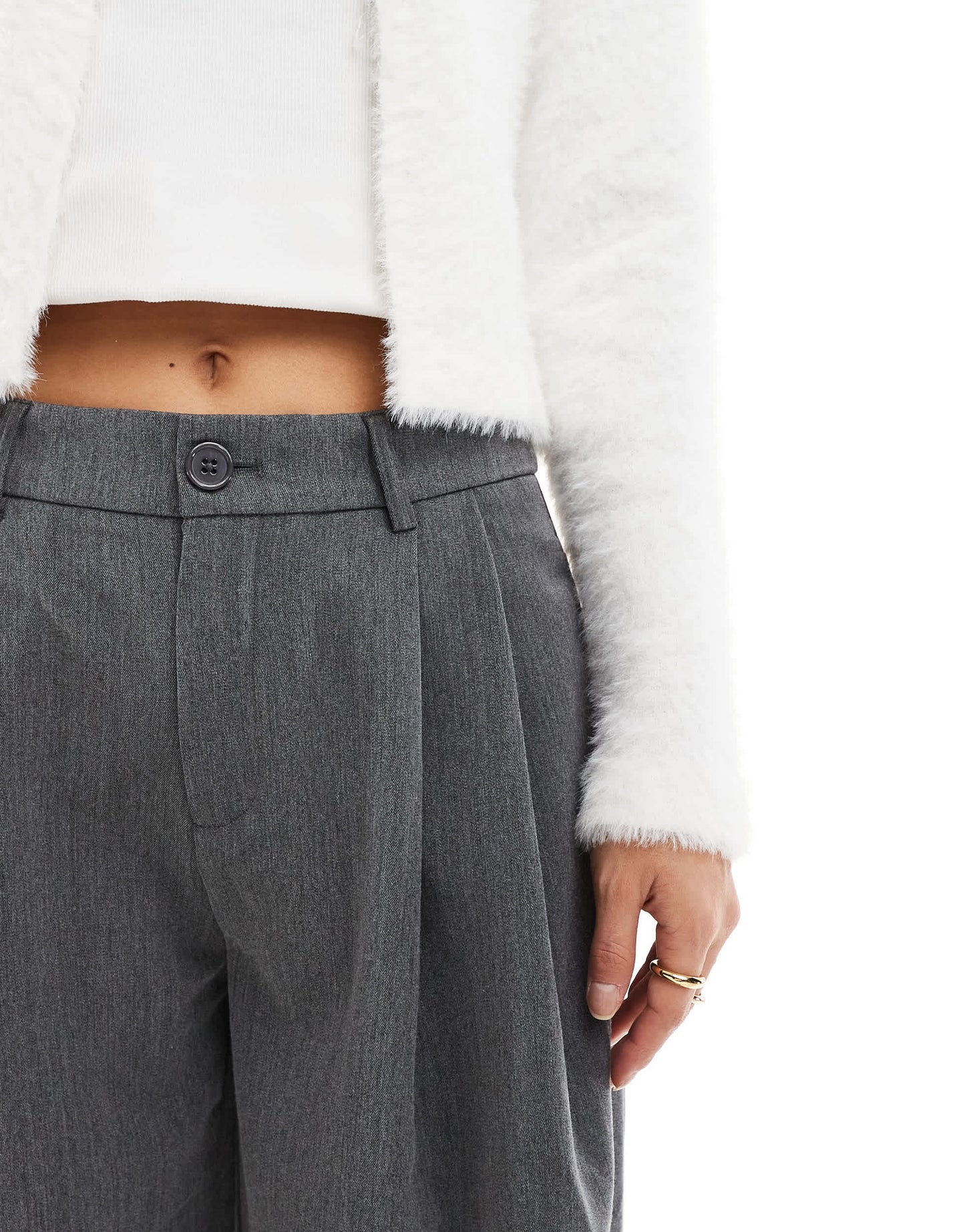 Stradivarius STR tailored pleated wide low waist trouser in grey
