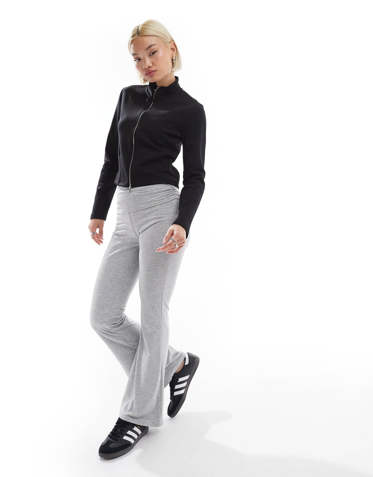 Stradivarius soft touch zip through track jacket in black