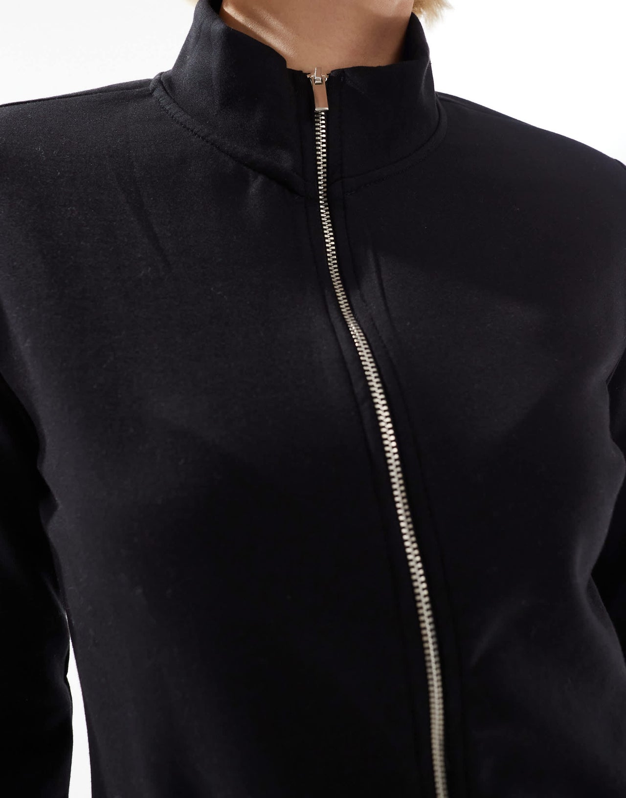 Stradivarius soft touch zip through track jacket in black