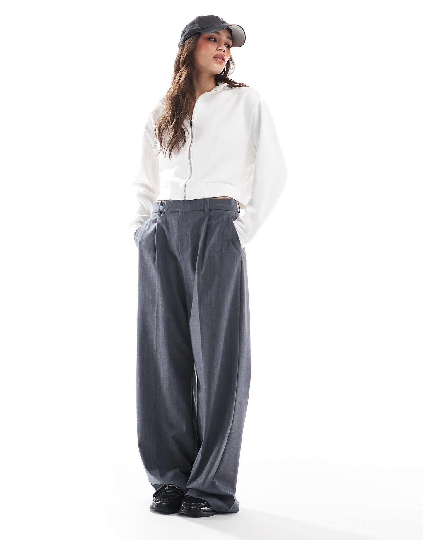 Stradivarius soft touch jersey bomber jacket in white