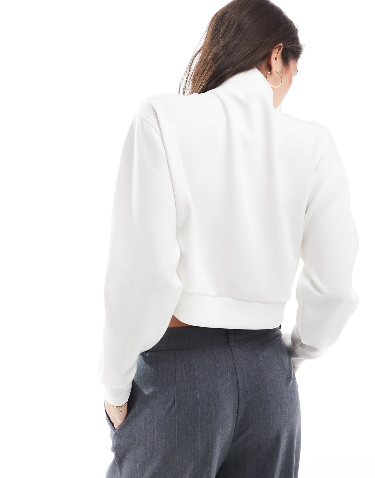 Stradivarius soft touch jersey bomber jacket in white