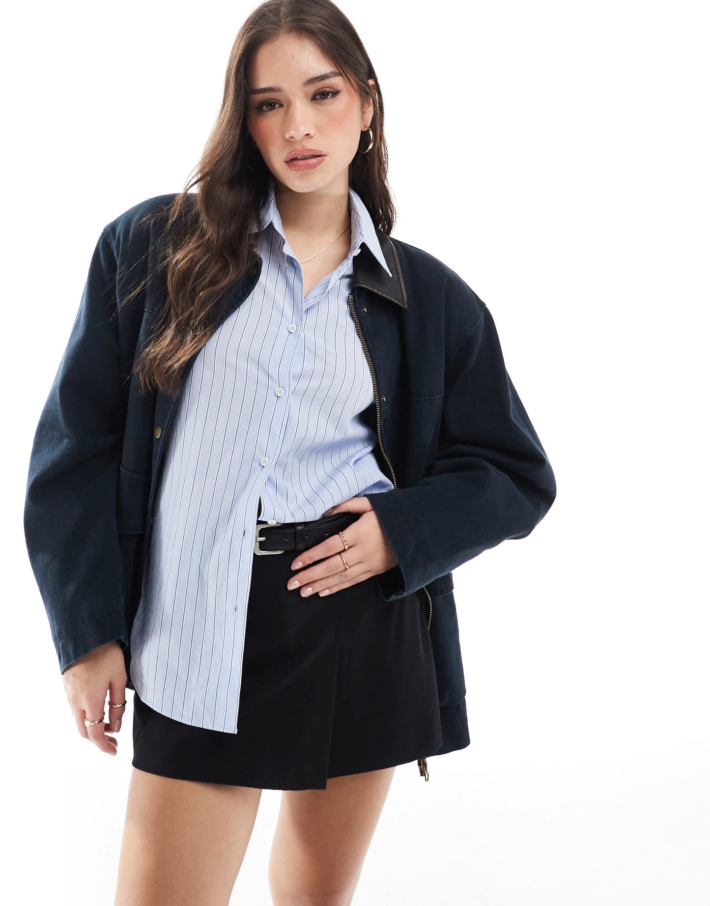 Stradivarius tailored belted mini skort in black