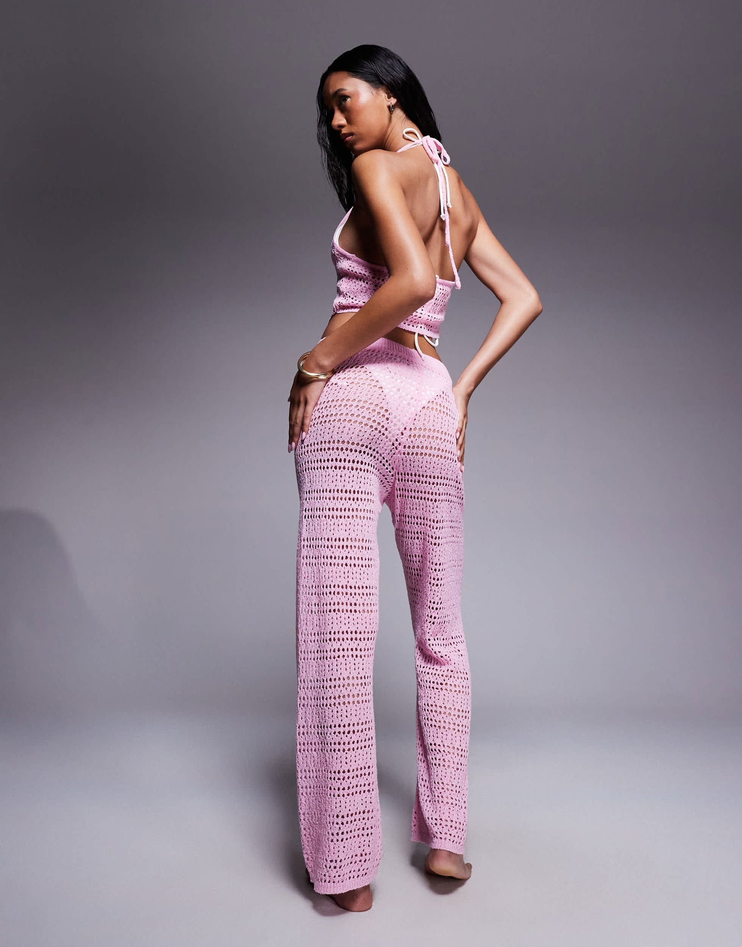 The Frolic exclusive crochet trouser co-ord in pink
