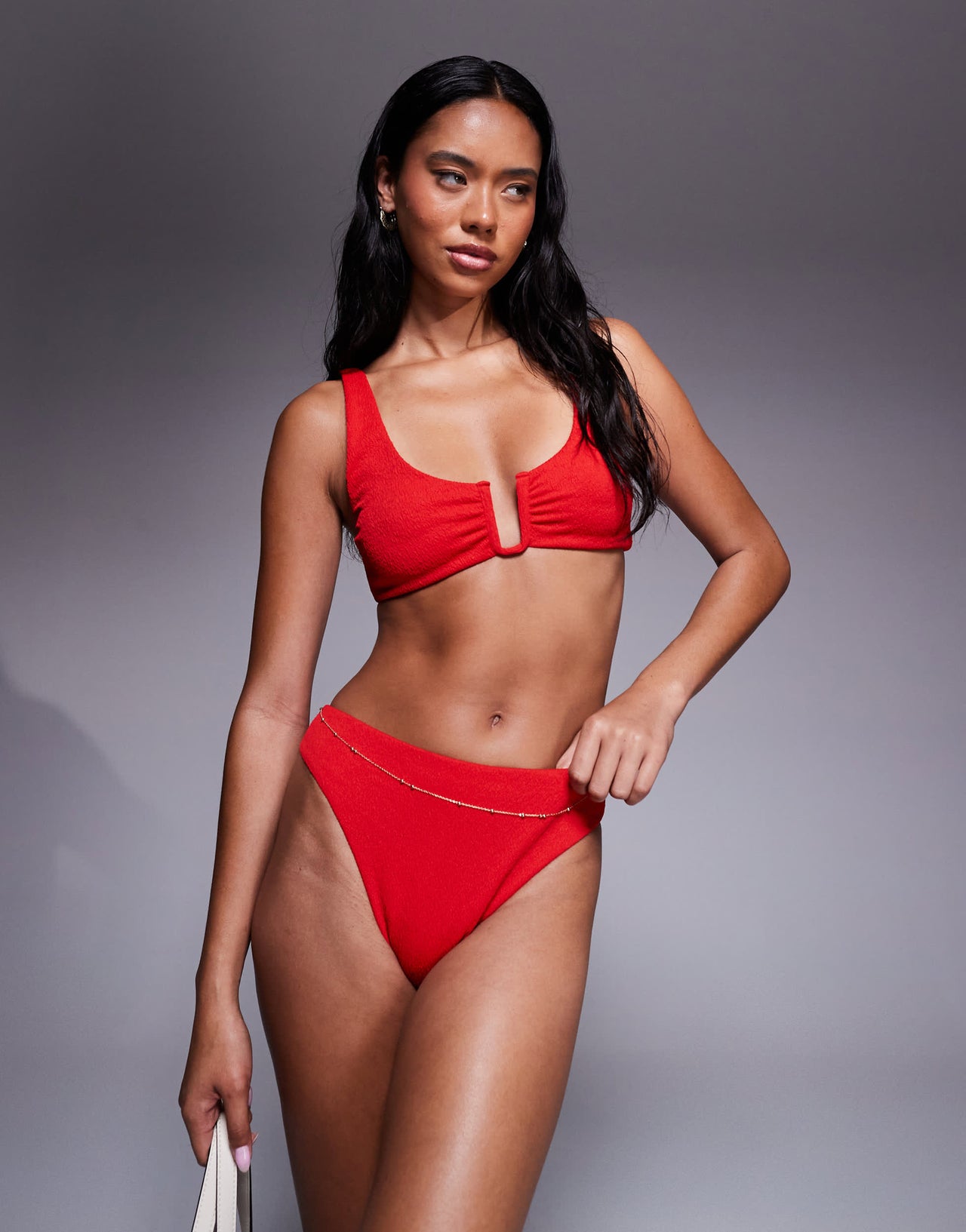 The Frolic exclusive crinkle bikini top co-ord in red