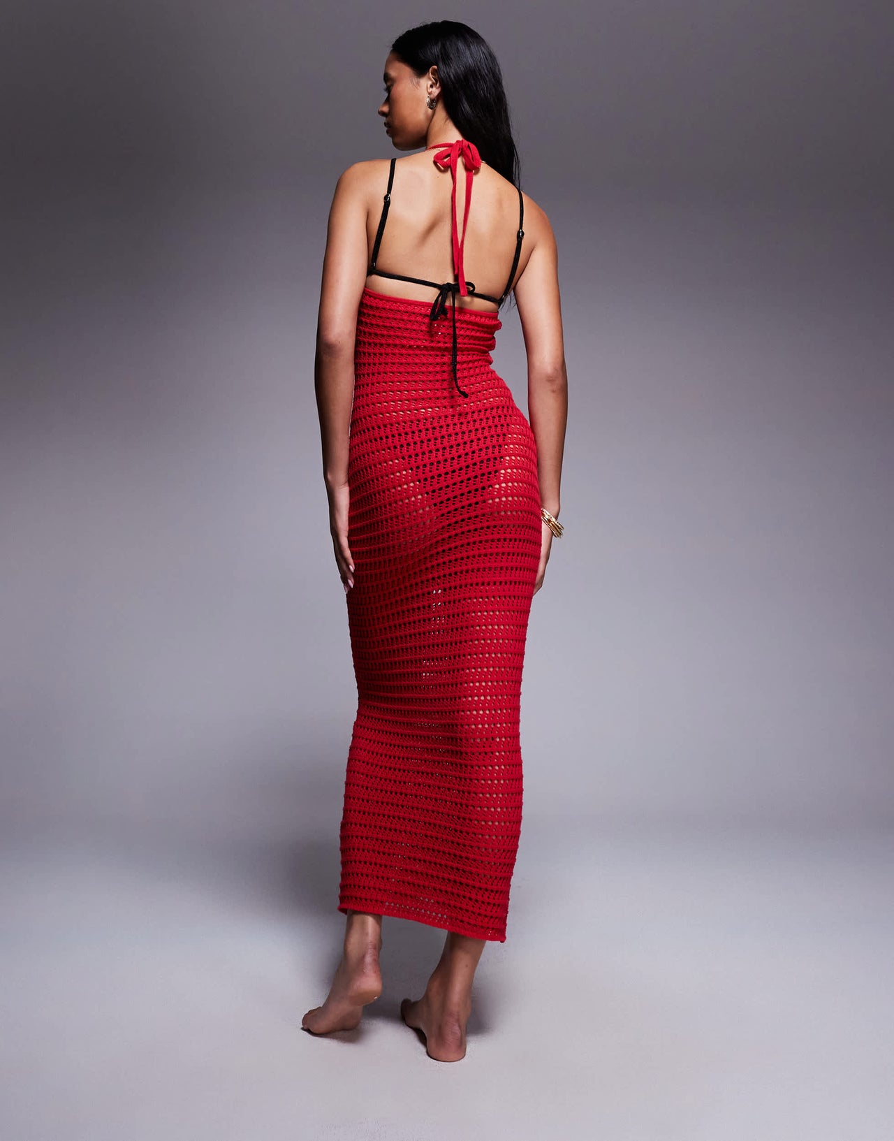 The Frolic exclusive crochet halterneck maxi dress in red