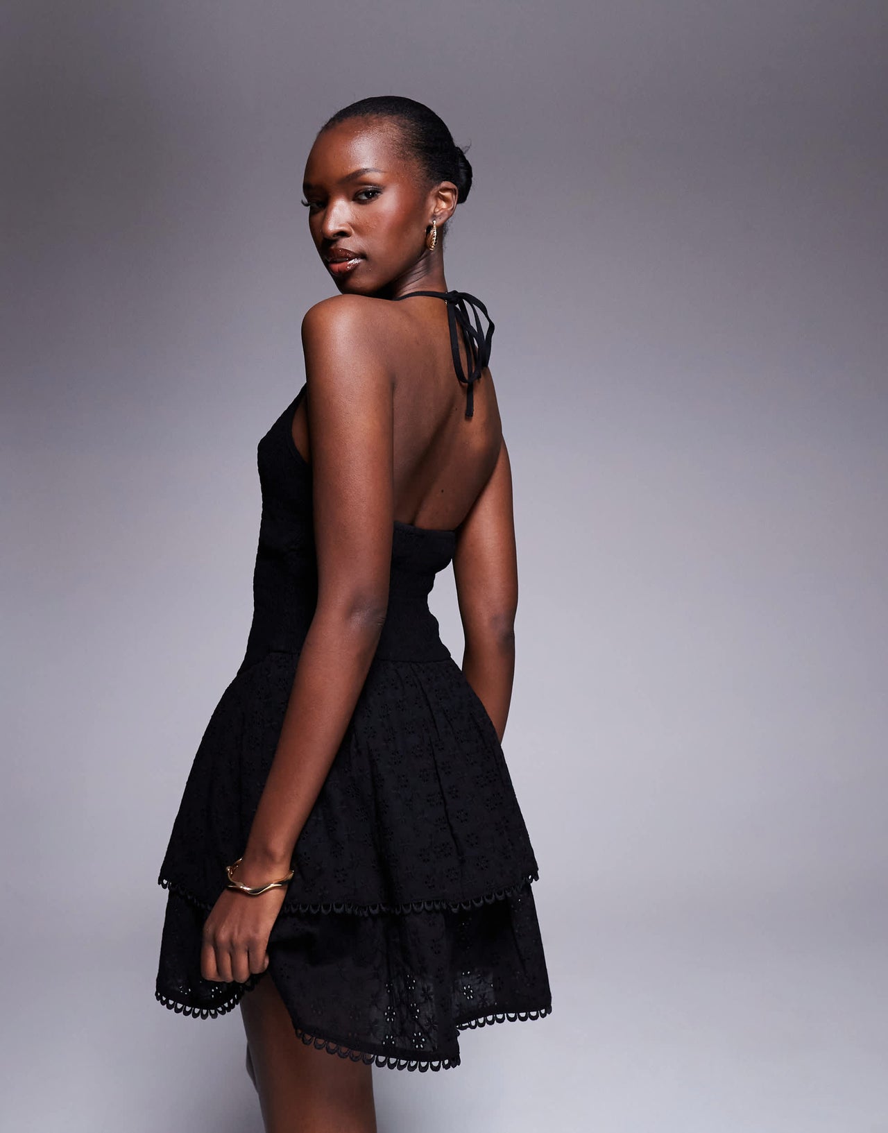 The Frolic exclusive linen blend broderie rara skirt mini dress in black