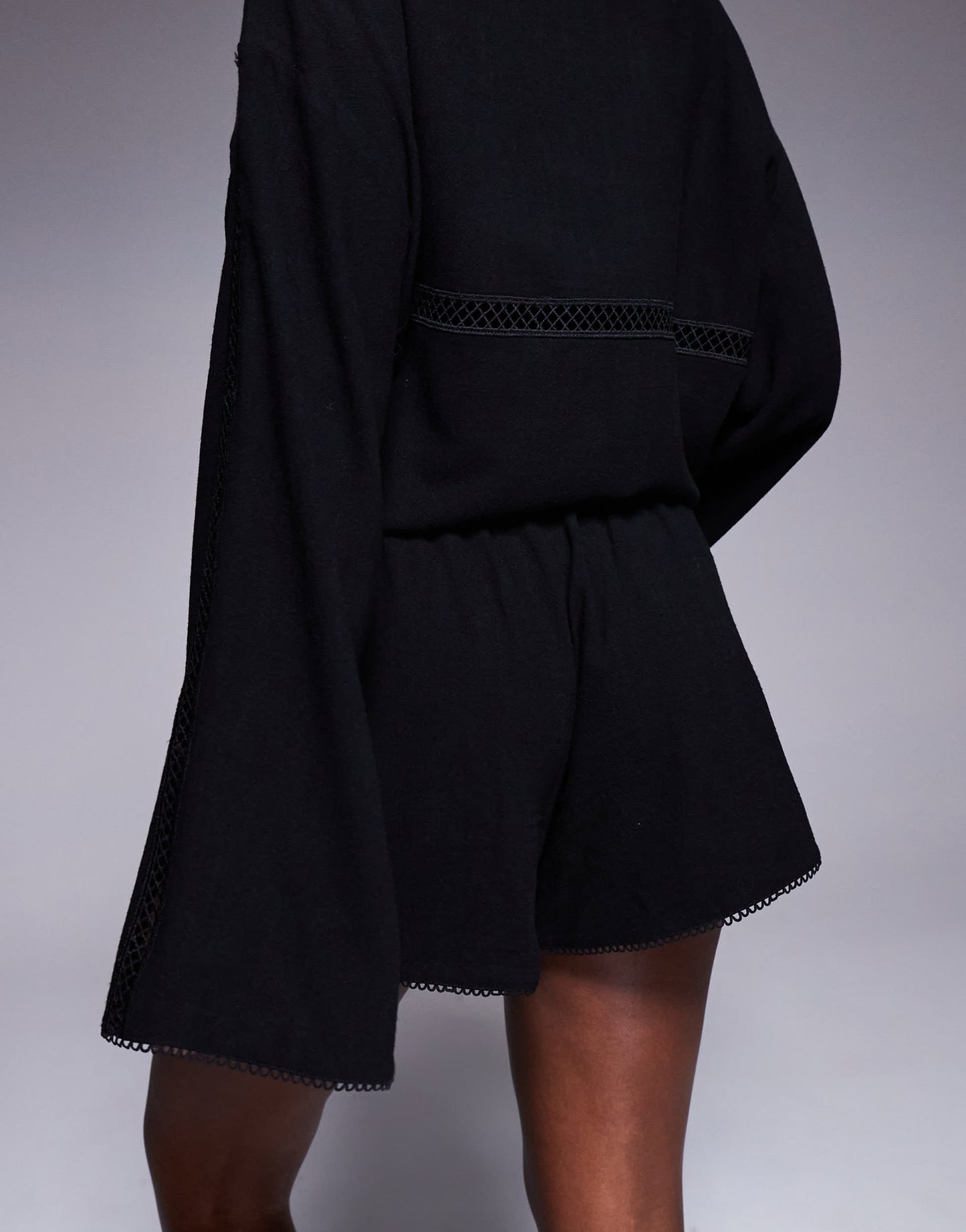 The Frolic exclusive linen blend lace trim short co-ord in black