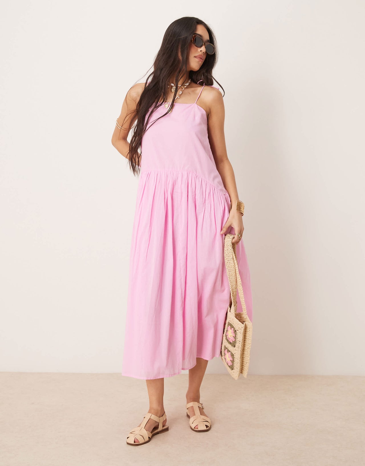 ASOS DESIGN dropped waist midaxi sundress in pink