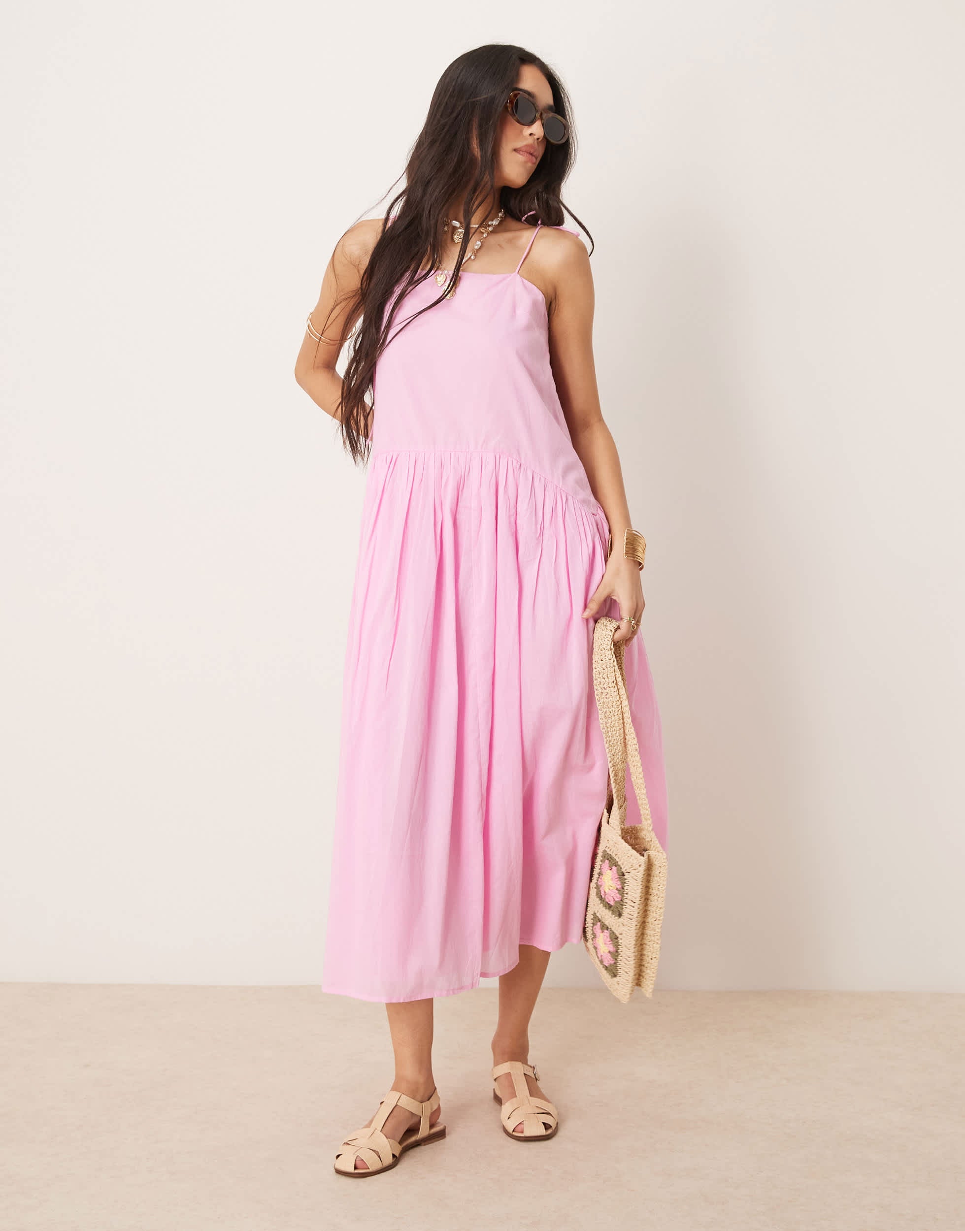 ASOS DESIGN dropped waist midaxi sundress in pink