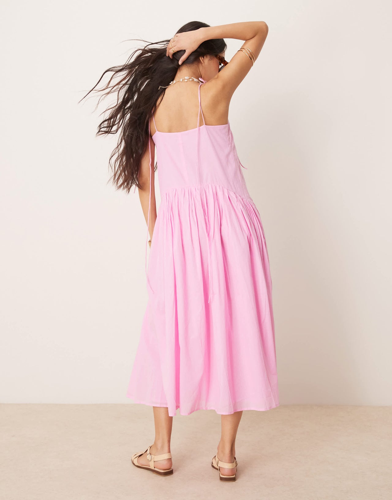 ASOS DESIGN dropped waist midaxi sundress in pink
