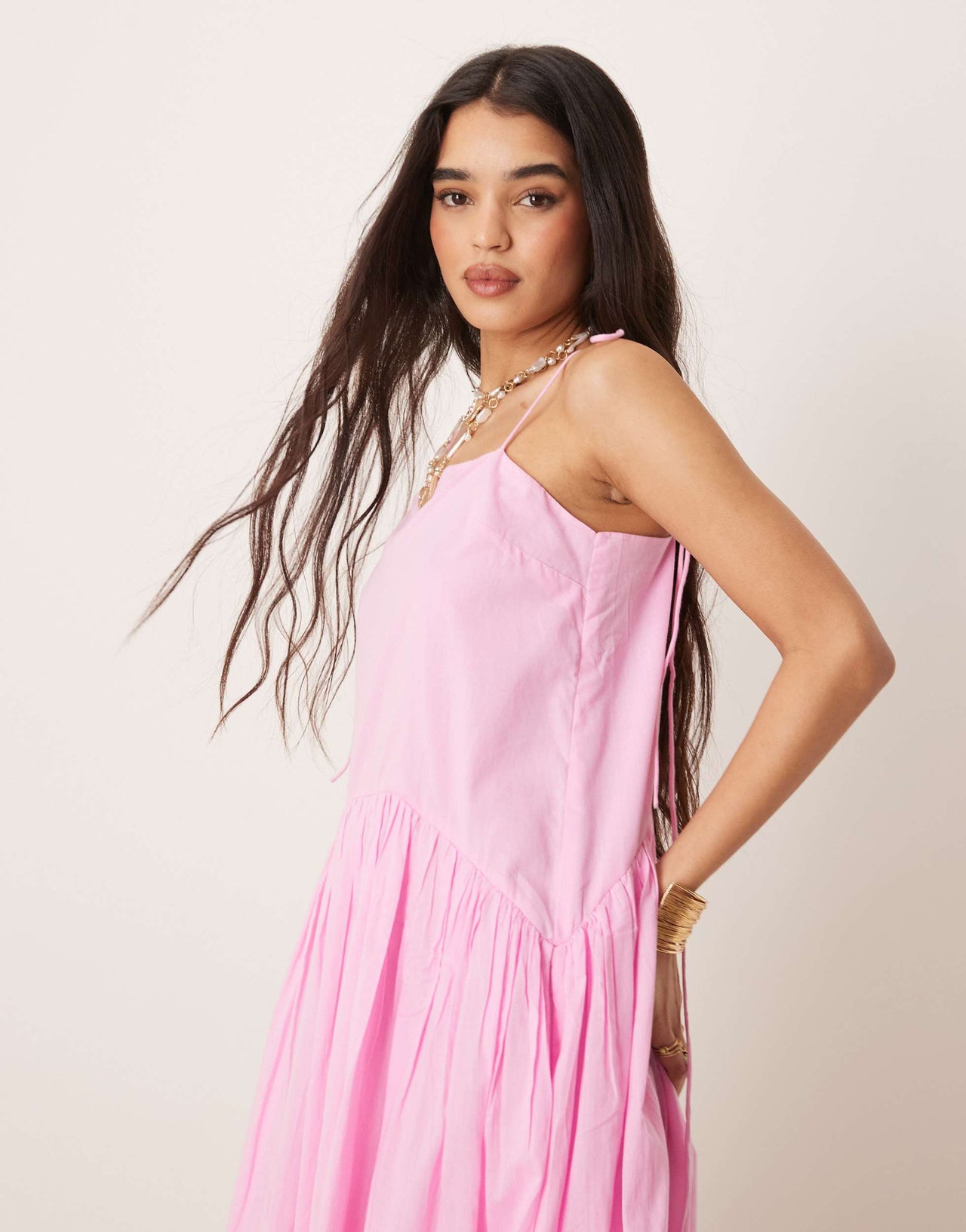 ASOS DESIGN dropped waist midaxi sundress in pink
