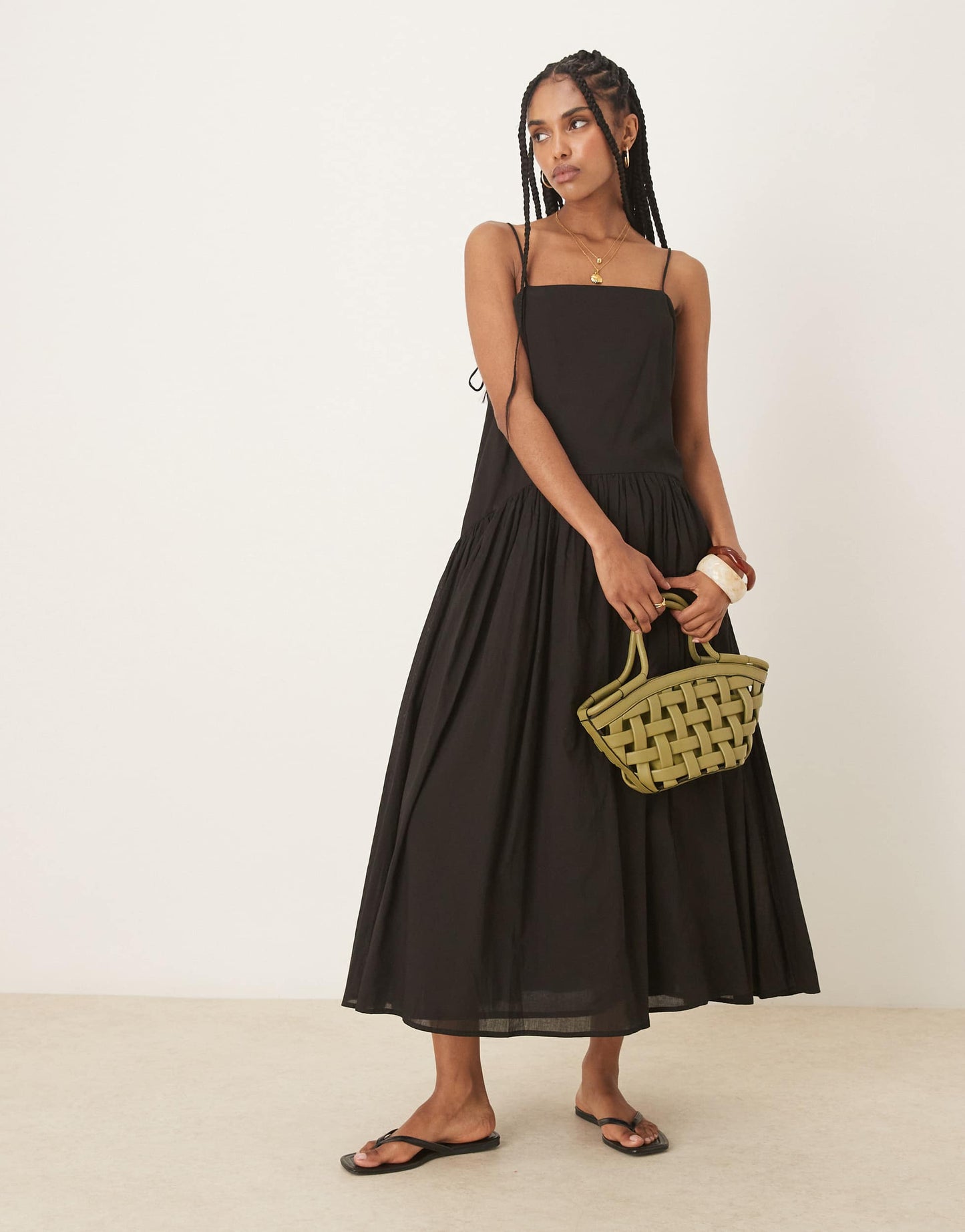 ASOS DESIGN dropped waist maxi sundress in black