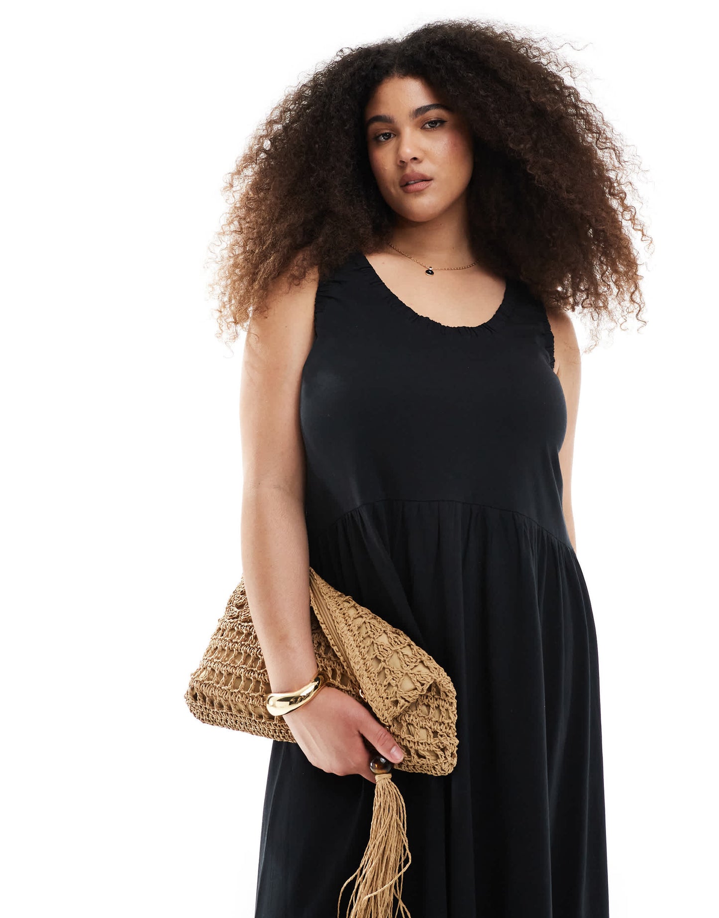 ASOS DESIGN Curve ruched scoop smock midi dress in black