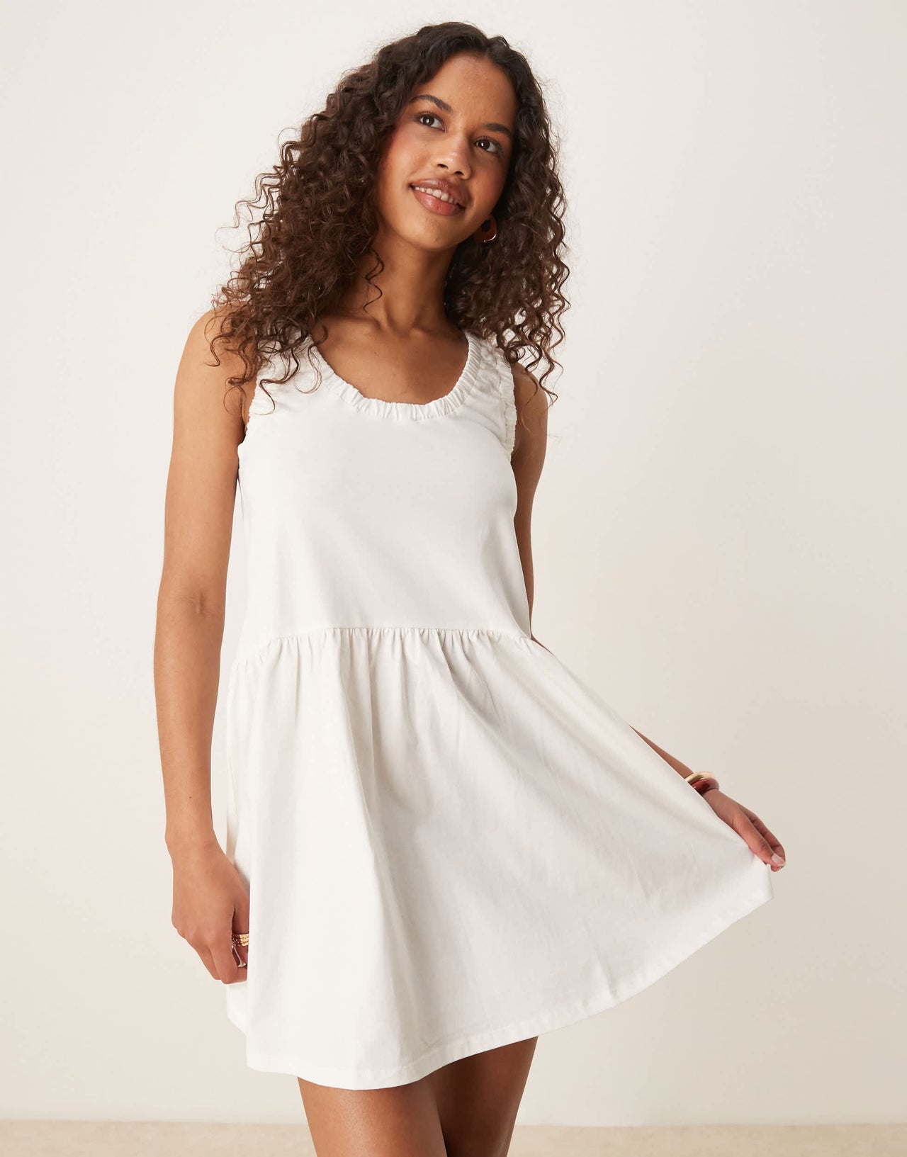 ASOS DESIGN ruched scoop smock mini dress in off white