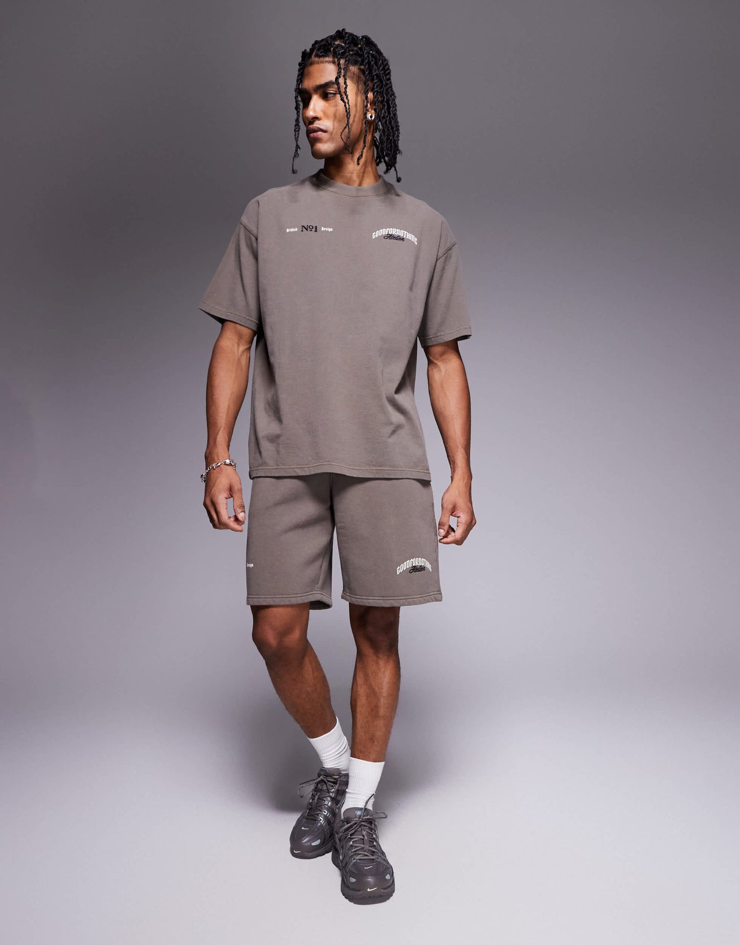 Good For Nothing co-ord logo shorts in taupe