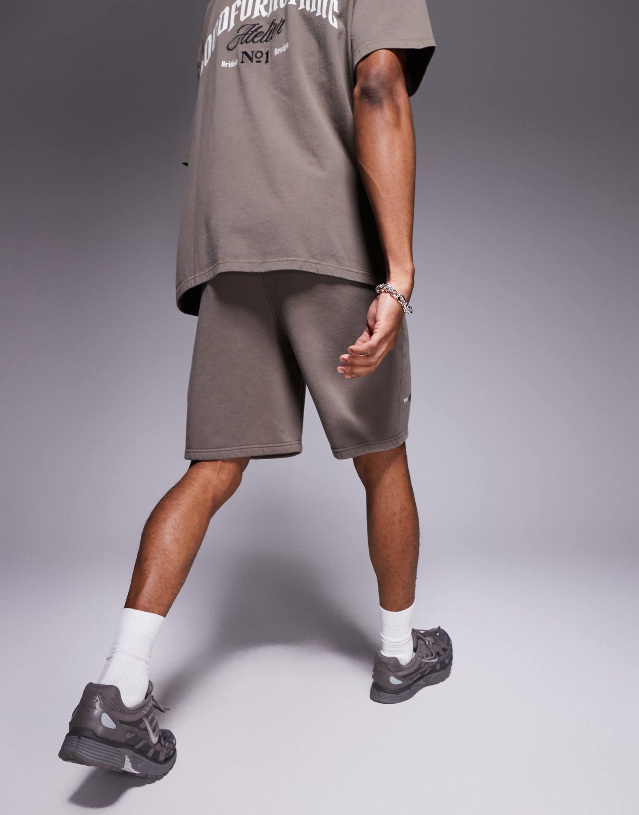 Good For Nothing co-ord logo shorts in taupe
