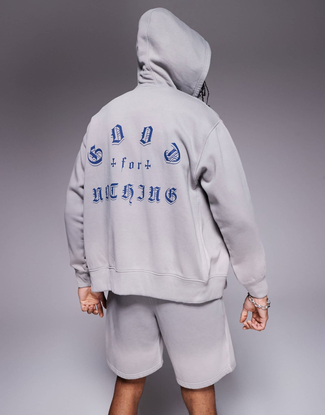 Good For Nothing co-ord zip up hoodie with back print in grey