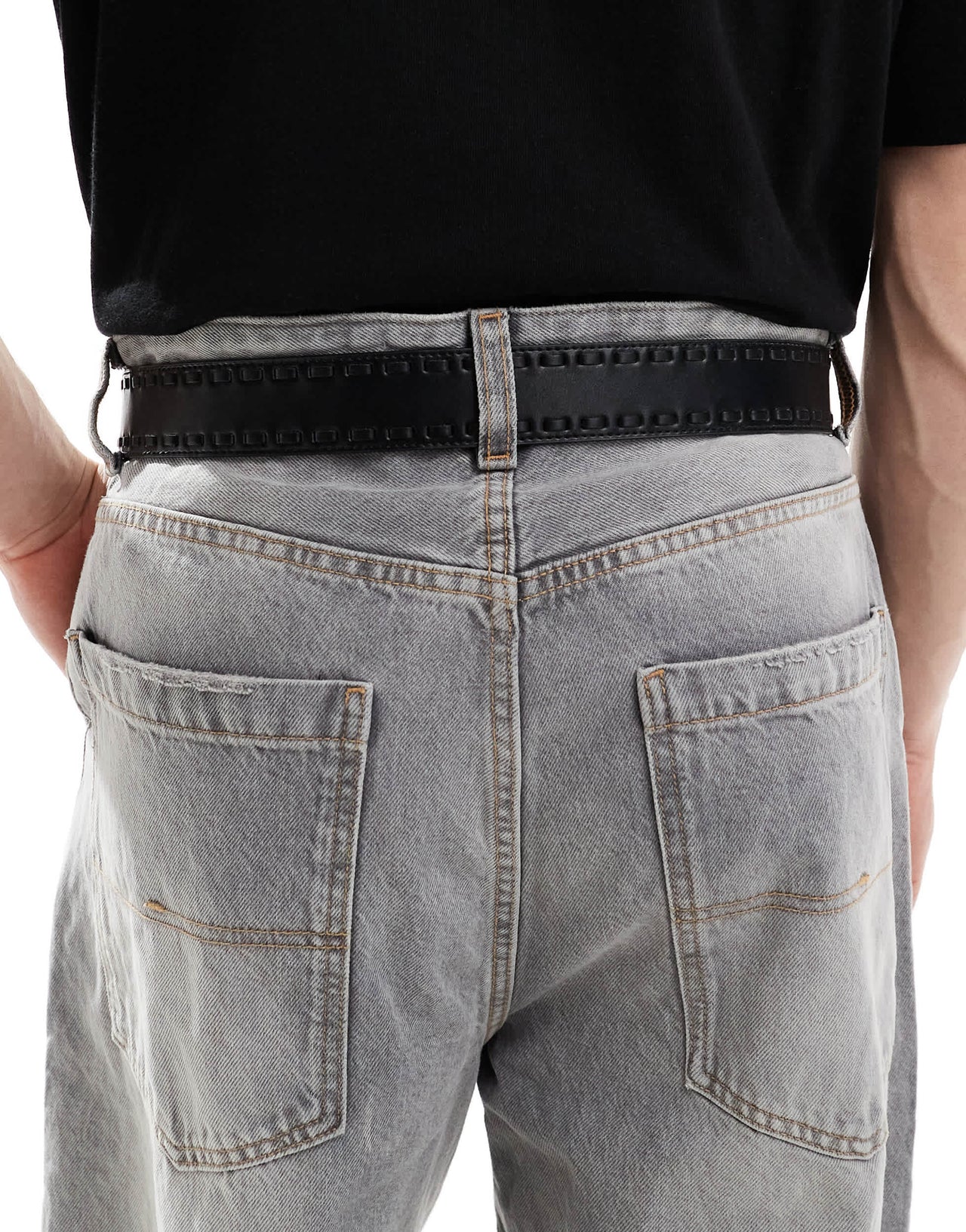 ASOS DESIGN western cowboy plate whipstitch belt in black faux leather
