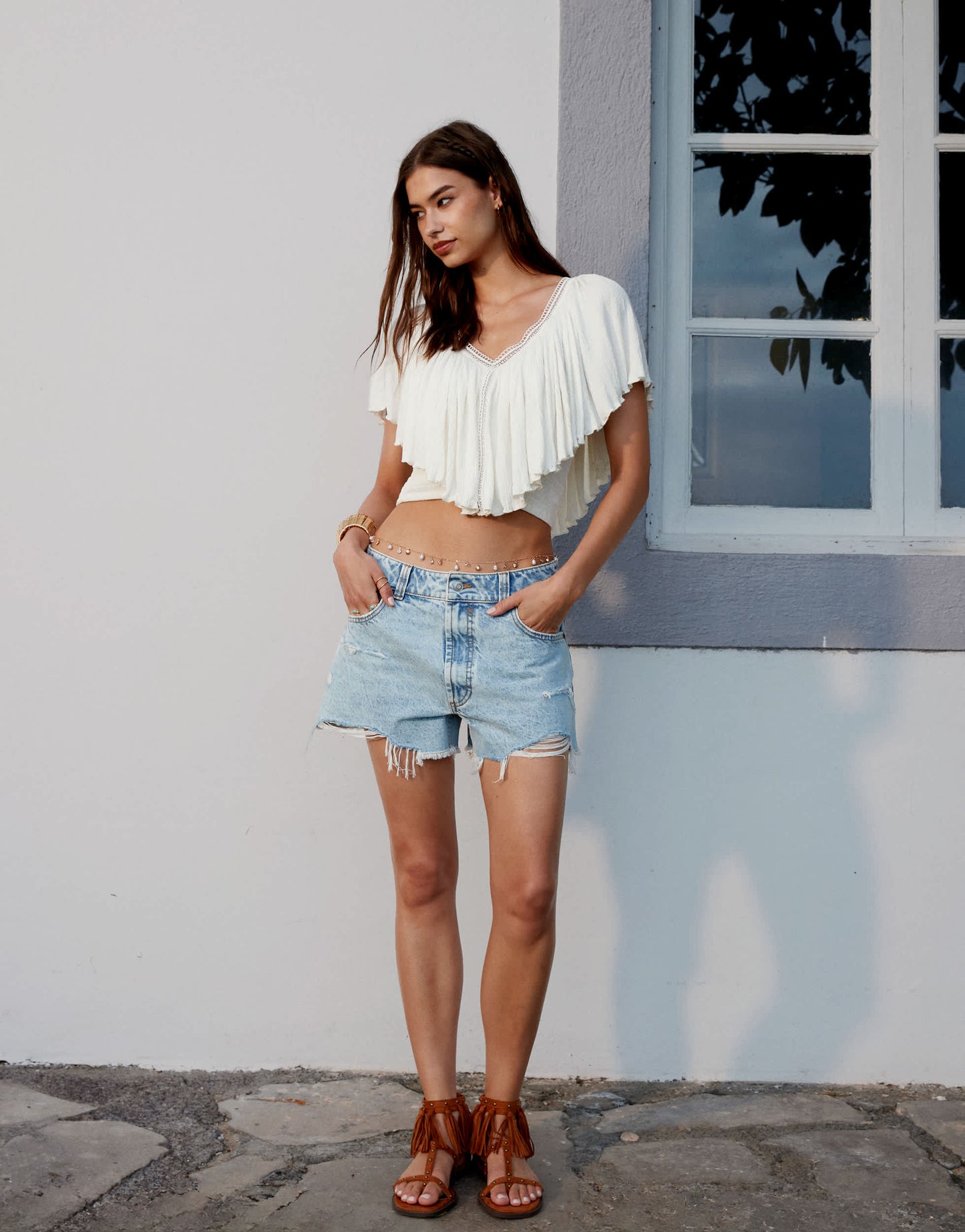 ASOS DESIGN denim A line short in lightwash blue