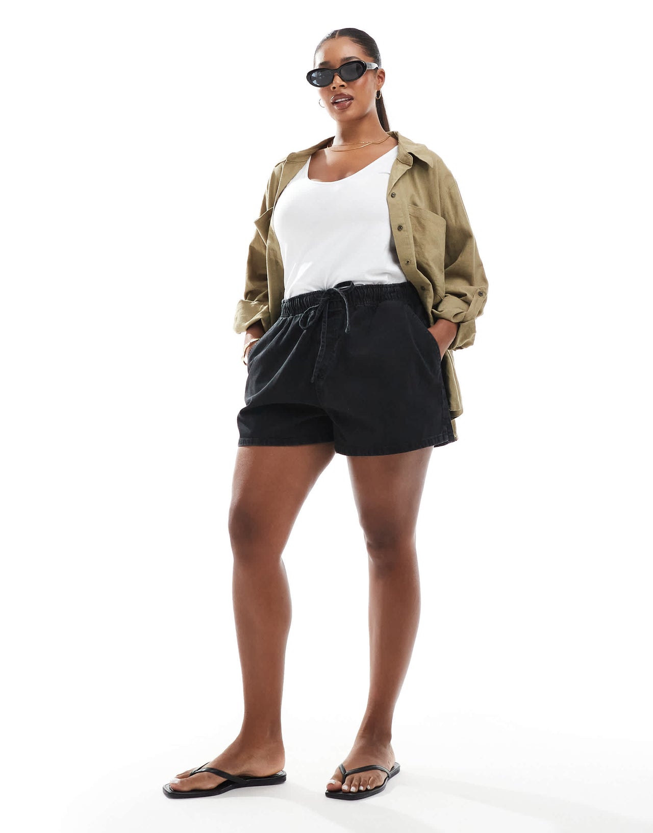 ASOS DESIGN Curve denim pull on short in wash black