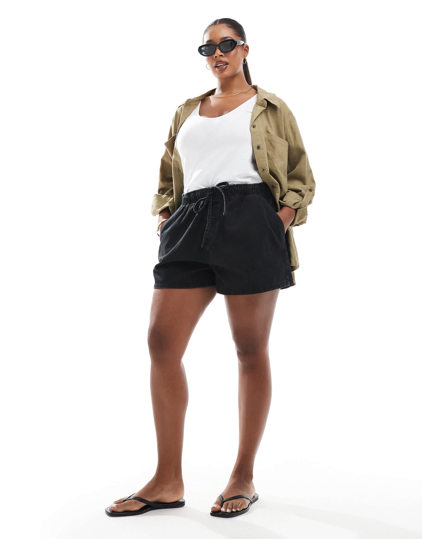 ASOS DESIGN Curve denim pull on short in wash black