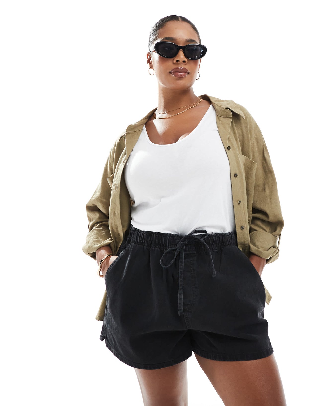 ASOS DESIGN Curve denim pull on short in wash black