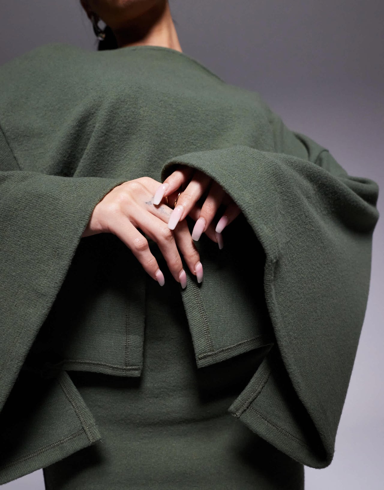 ASOS DESIGN supersoft wide long sleeve blouson mini dress in khaki - BURGUNDY