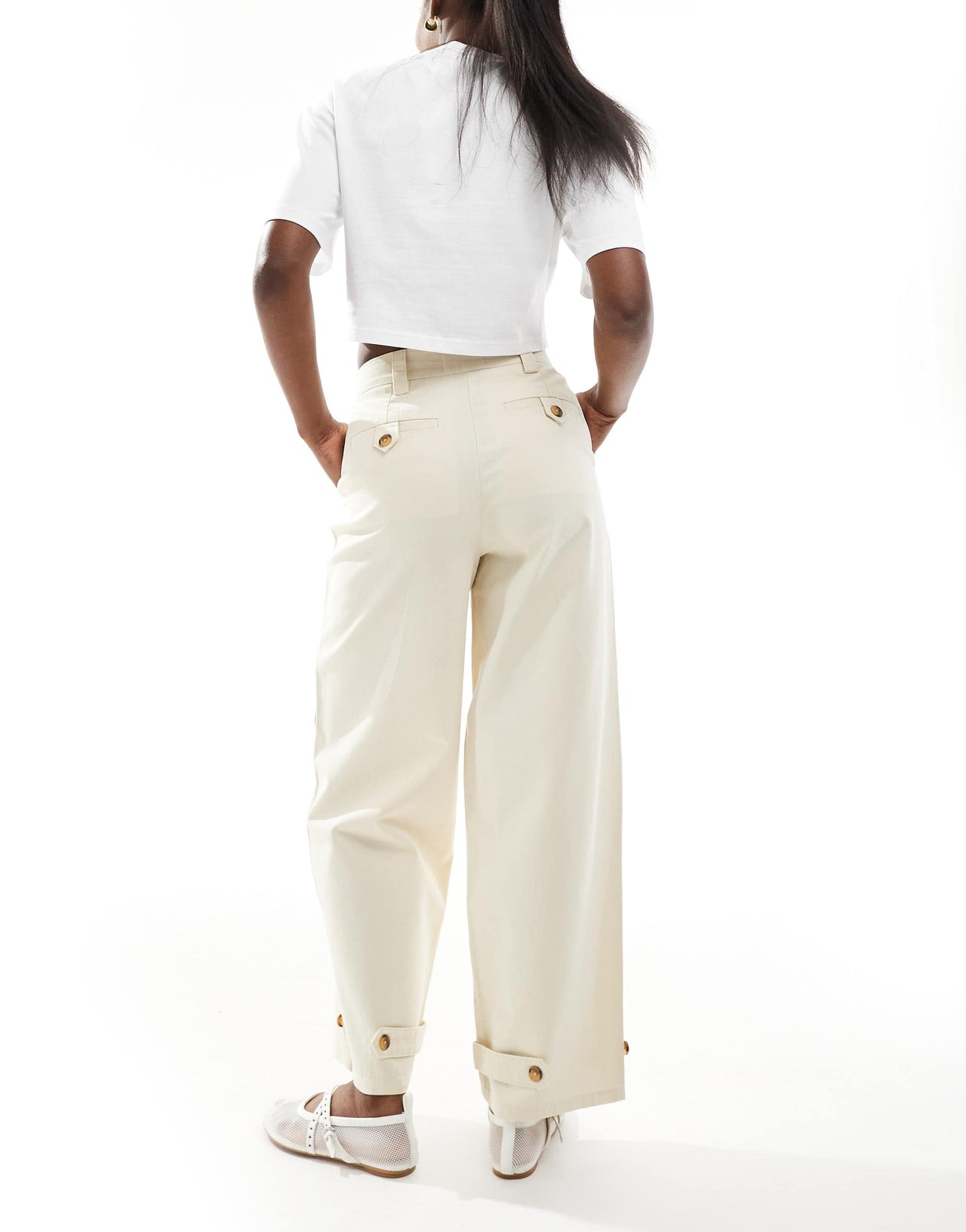 ASOS DESIGN laundered barrel trousers with tab detail in bone white