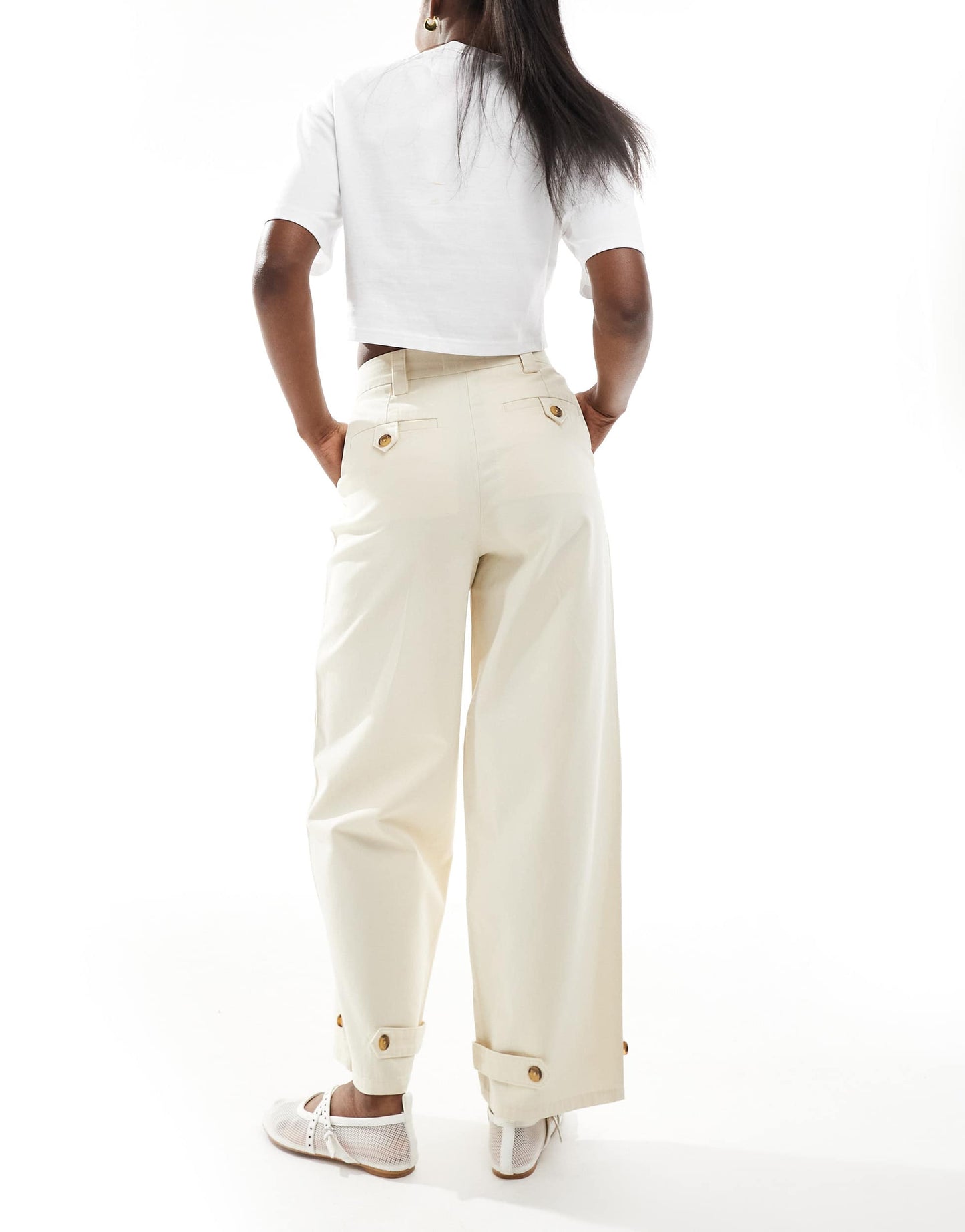 ASOS DESIGN laundered barrel trousers with tab detail in bone white