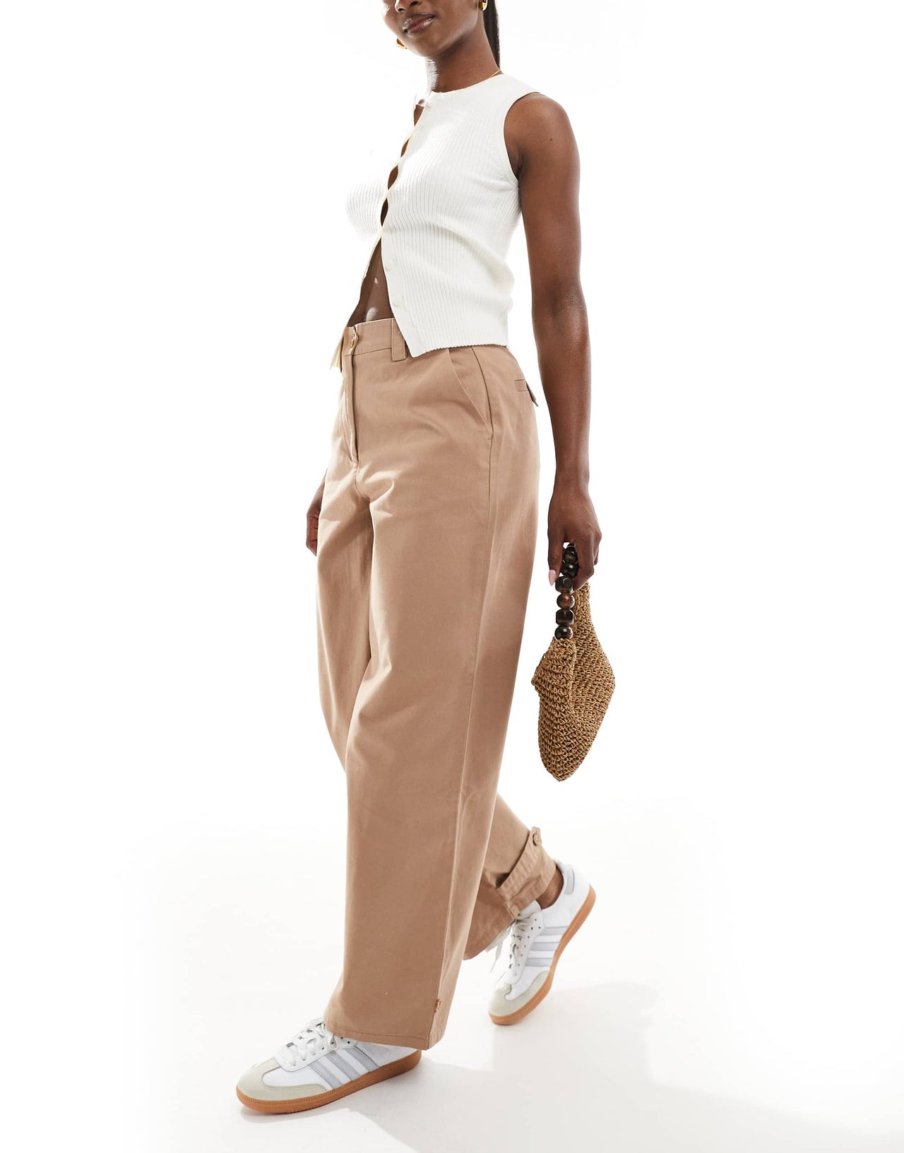 ASOS DESIGN barrel trousers with tab detail in mocha
