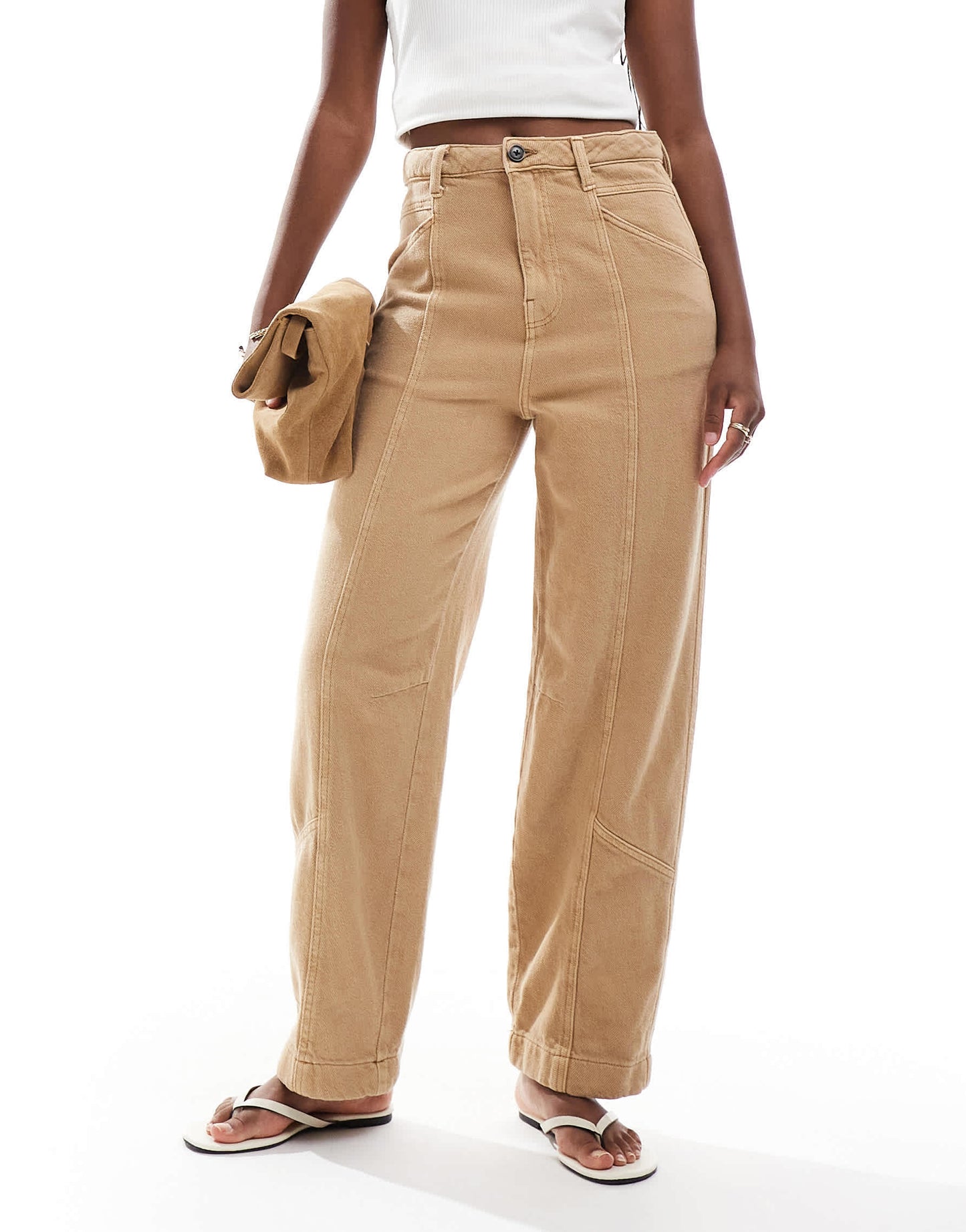 ASOS DESIGN laundered seamed barrel trousers in sand