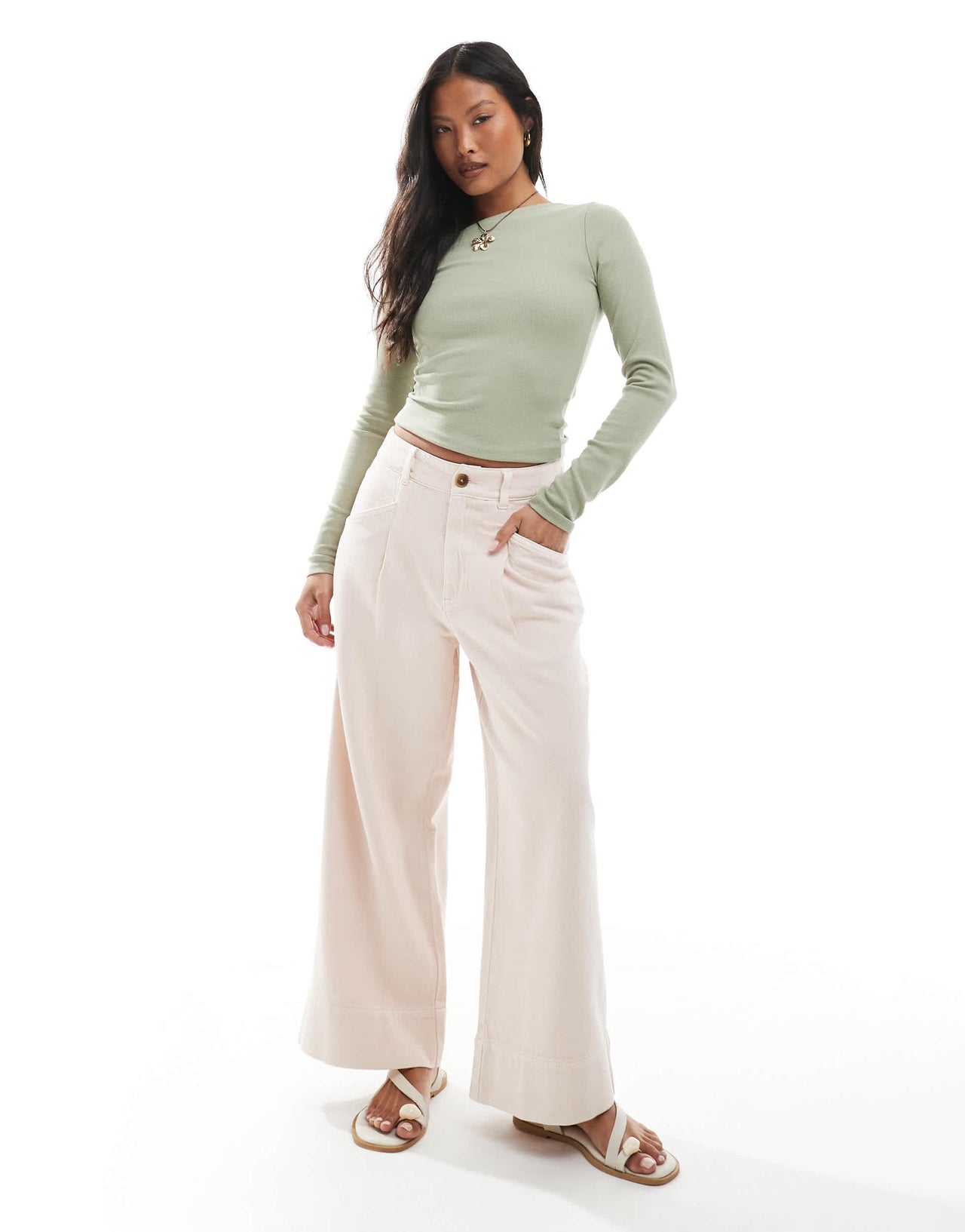 ASOS DESIGN Petite laundered cropped wide leg trousers in pink