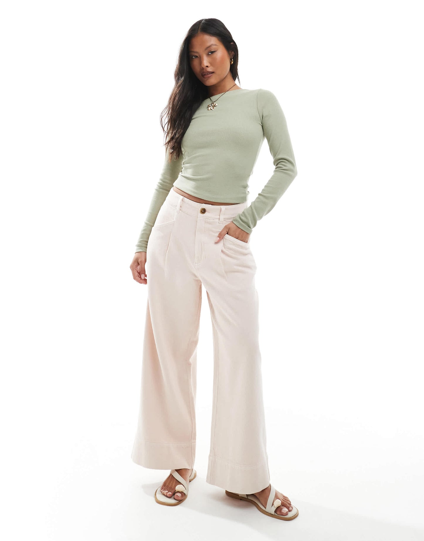 ASOS DESIGN Petite laundered cropped wide leg trousers in pink