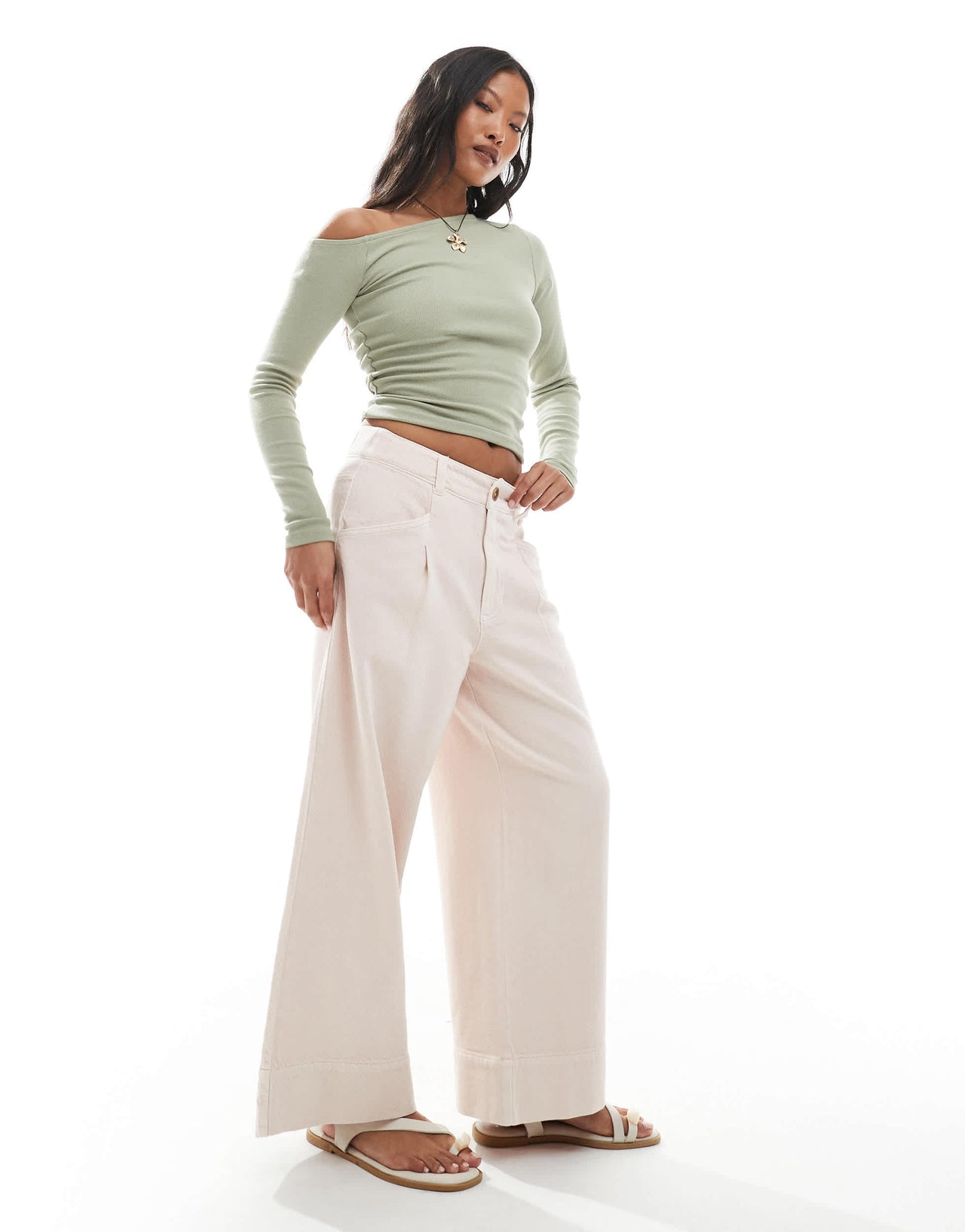 ASOS DESIGN Petite laundered cropped wide leg trousers in pink