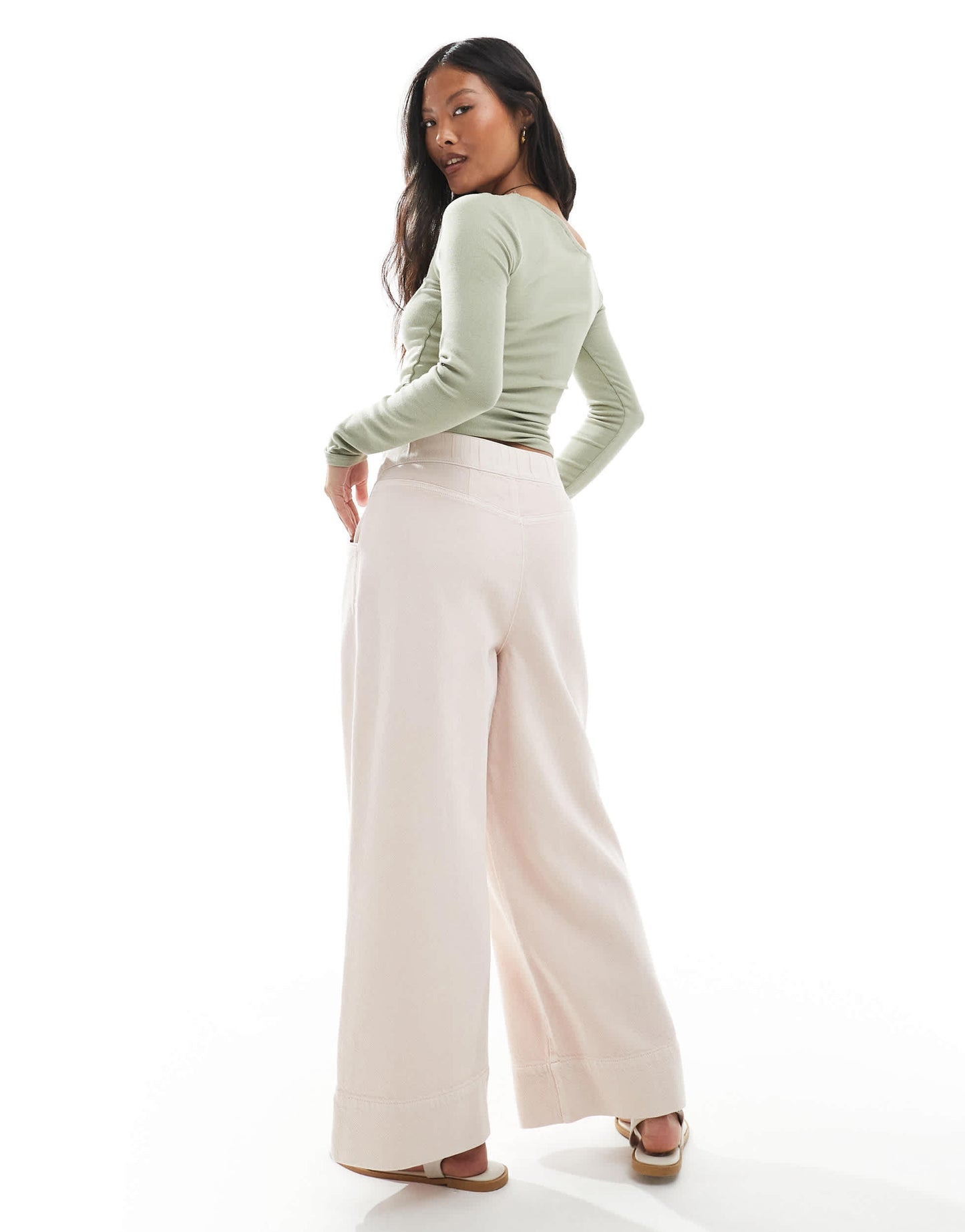 ASOS DESIGN Petite laundered cropped wide leg trousers in pink