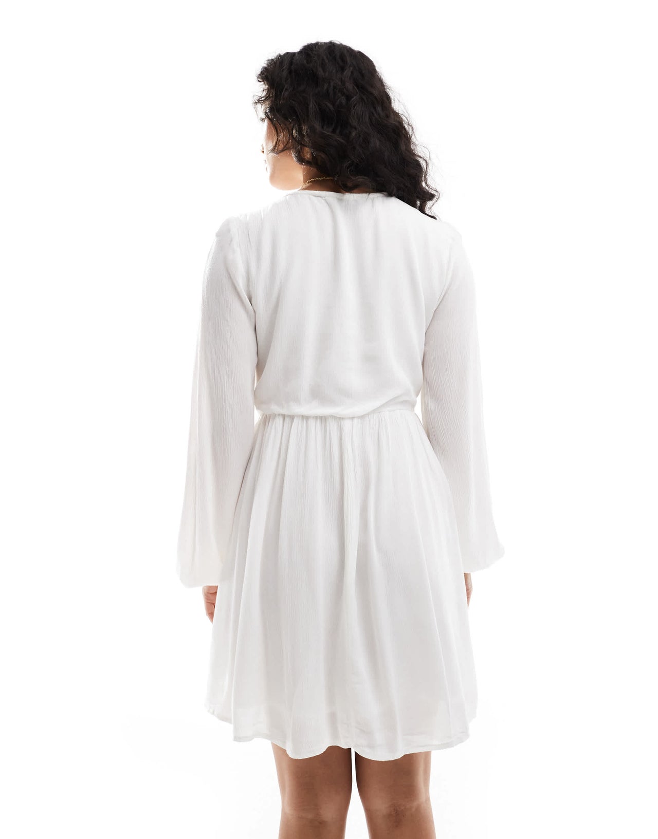 ONLY wide sleeve plisse mini dress in white