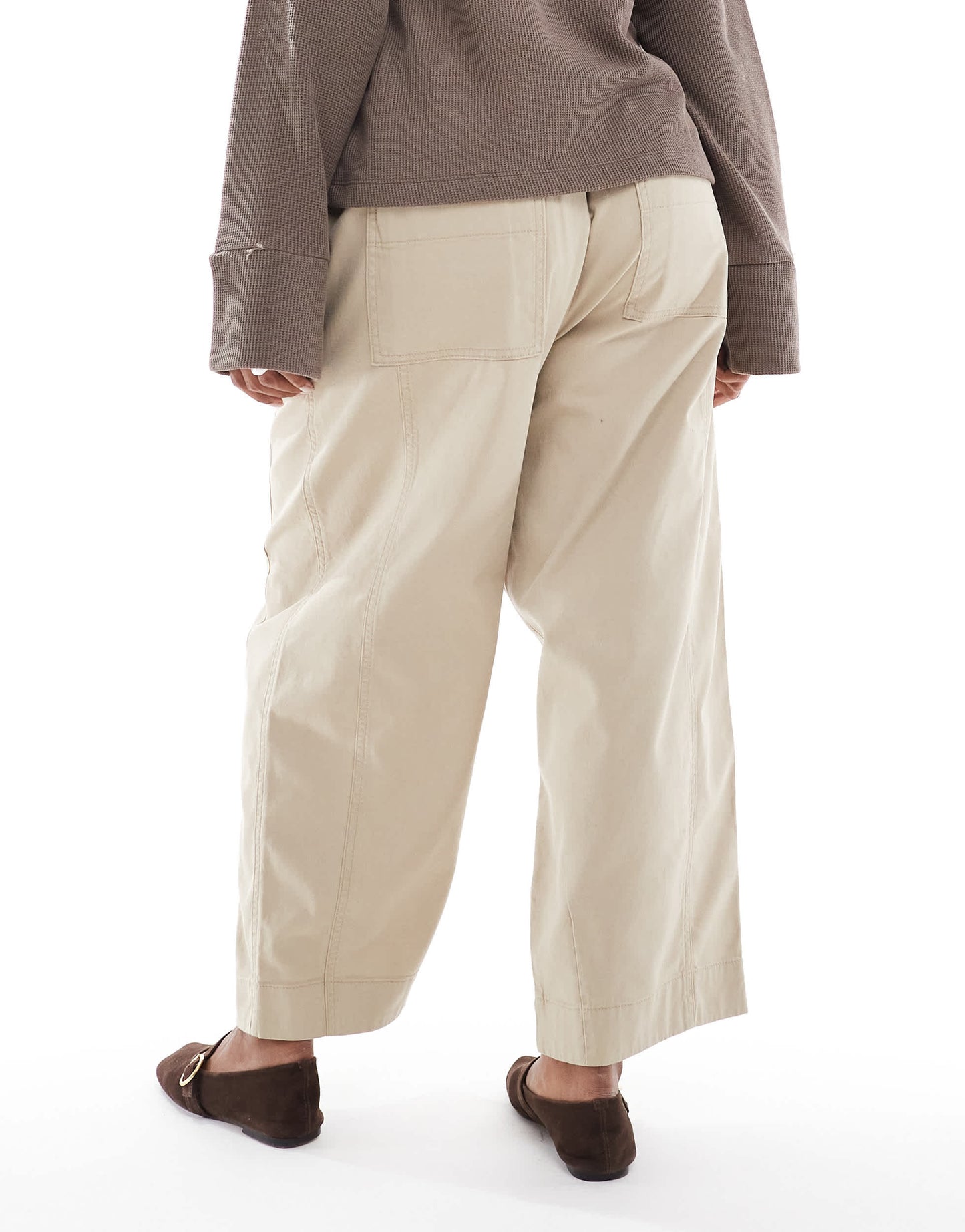ASOS DESIGN Curve laundered barrel pull on trousers in taupe