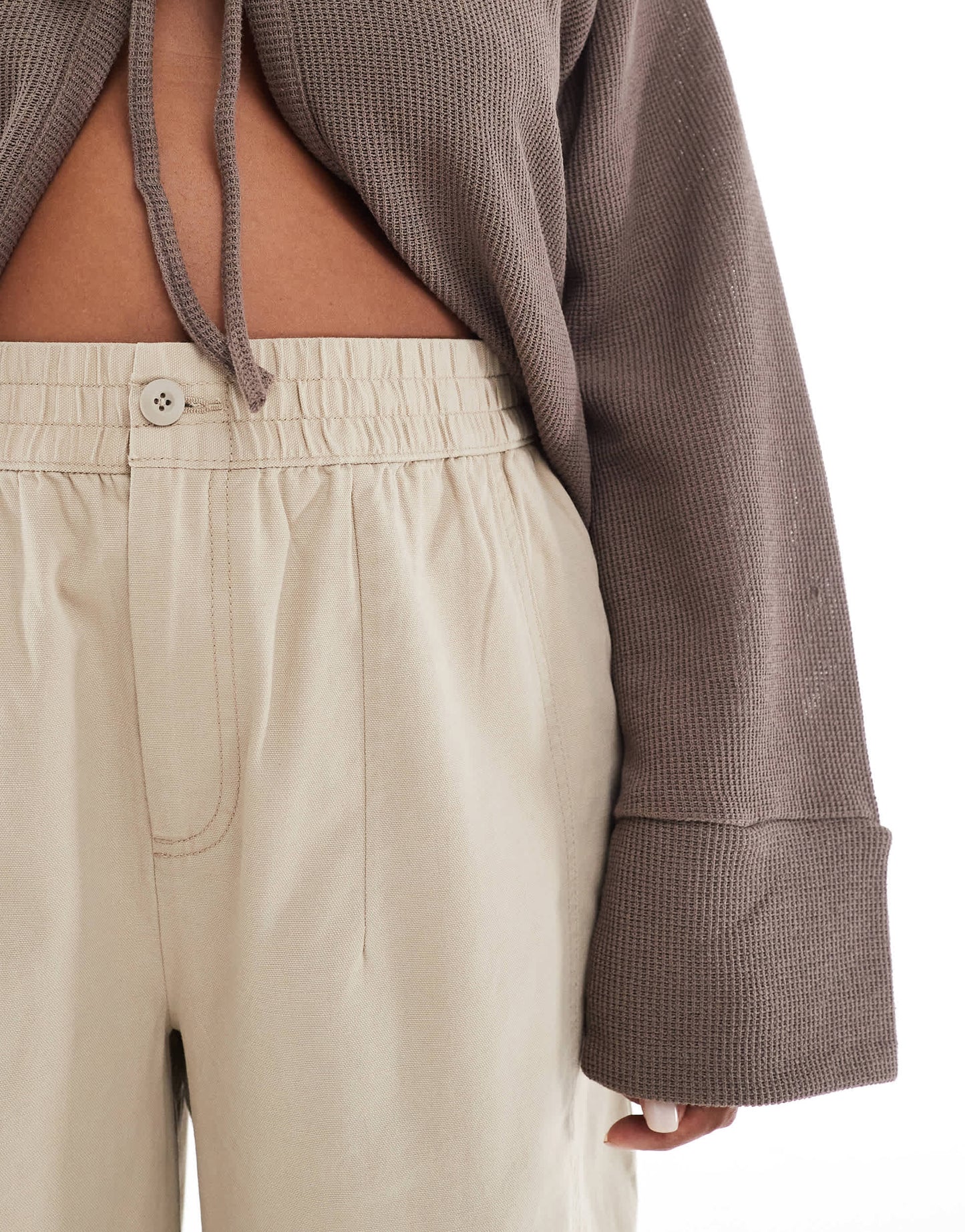 ASOS DESIGN Curve laundered barrel pull on trousers in taupe
