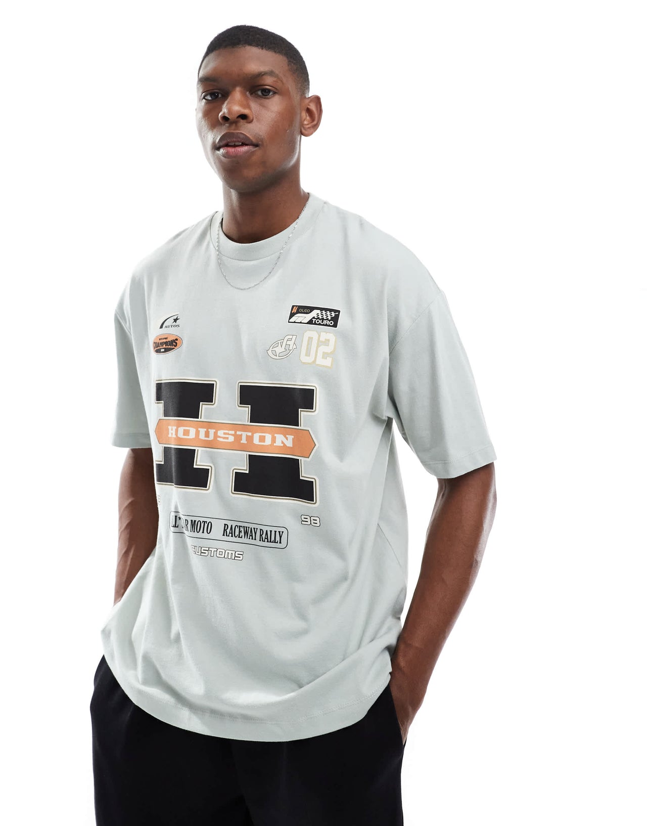 ASOS DESIGN oversized t-shirt with sports graphic in stone blue
