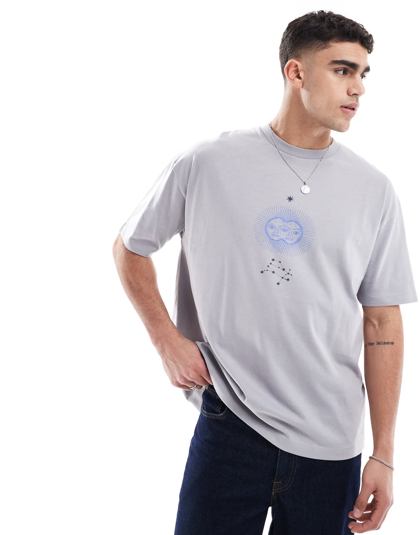 ASOS DESIGN oversized t-shirt with celestial graphic in grey