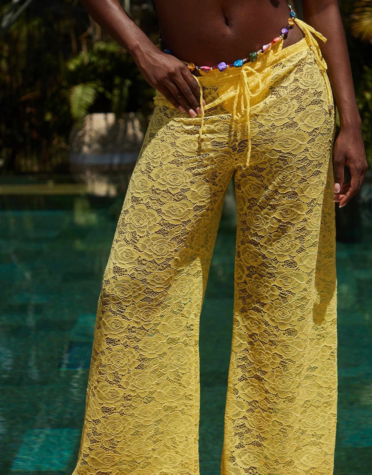 South Beach lace beach trousers in yellow