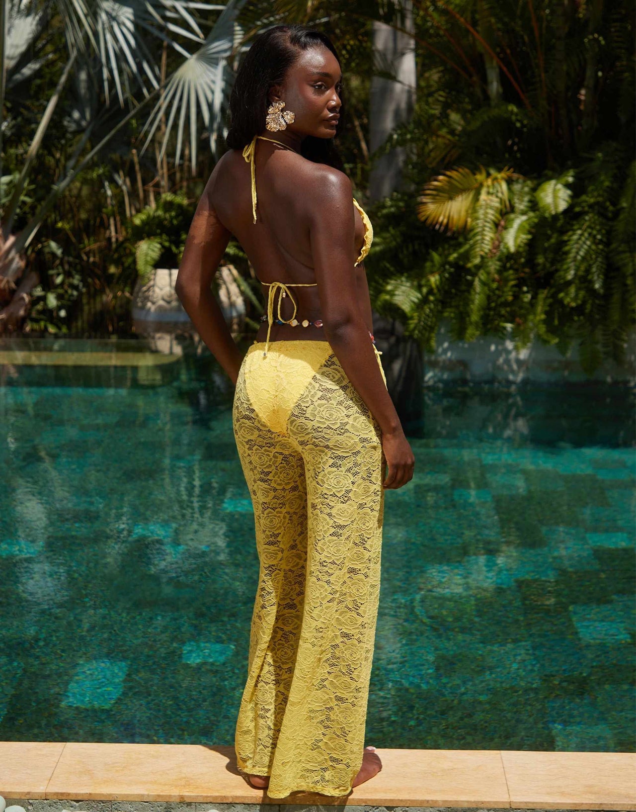 South Beach lace beach trousers in yellow
