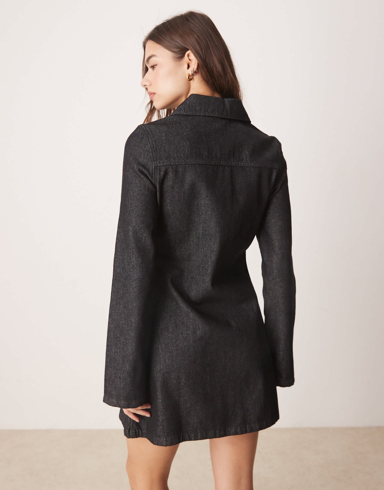 ASOS DESIGN zip front denim shirt dress in black ecru